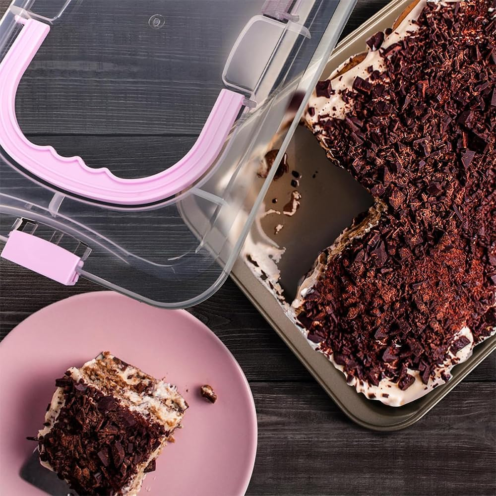 Cake Pan with Lid, Metal Baking Pan and Transparent Plastic Lid, Rectangular Cake Pan Holder with Handle for Easy Carrying, Suitable for Outdoor Dinners, Parties, Home Kitchens, Bakery Baking image number 2