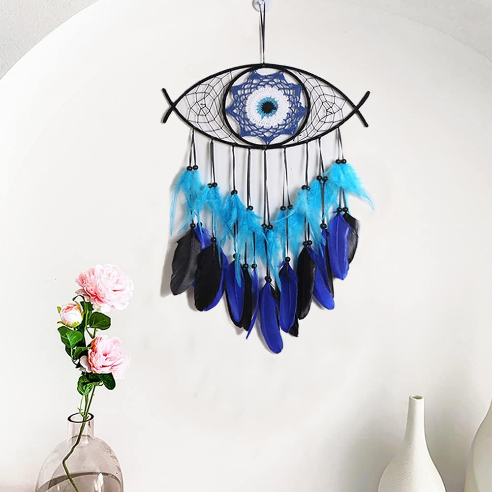 Zingtsing Handcraft Dream Catcher with Wooden Beads, Large Evil Eye Dream Catcher, Handmade Colorful Feather Dreamcatcher for Wall Decor (Black) image number 6
