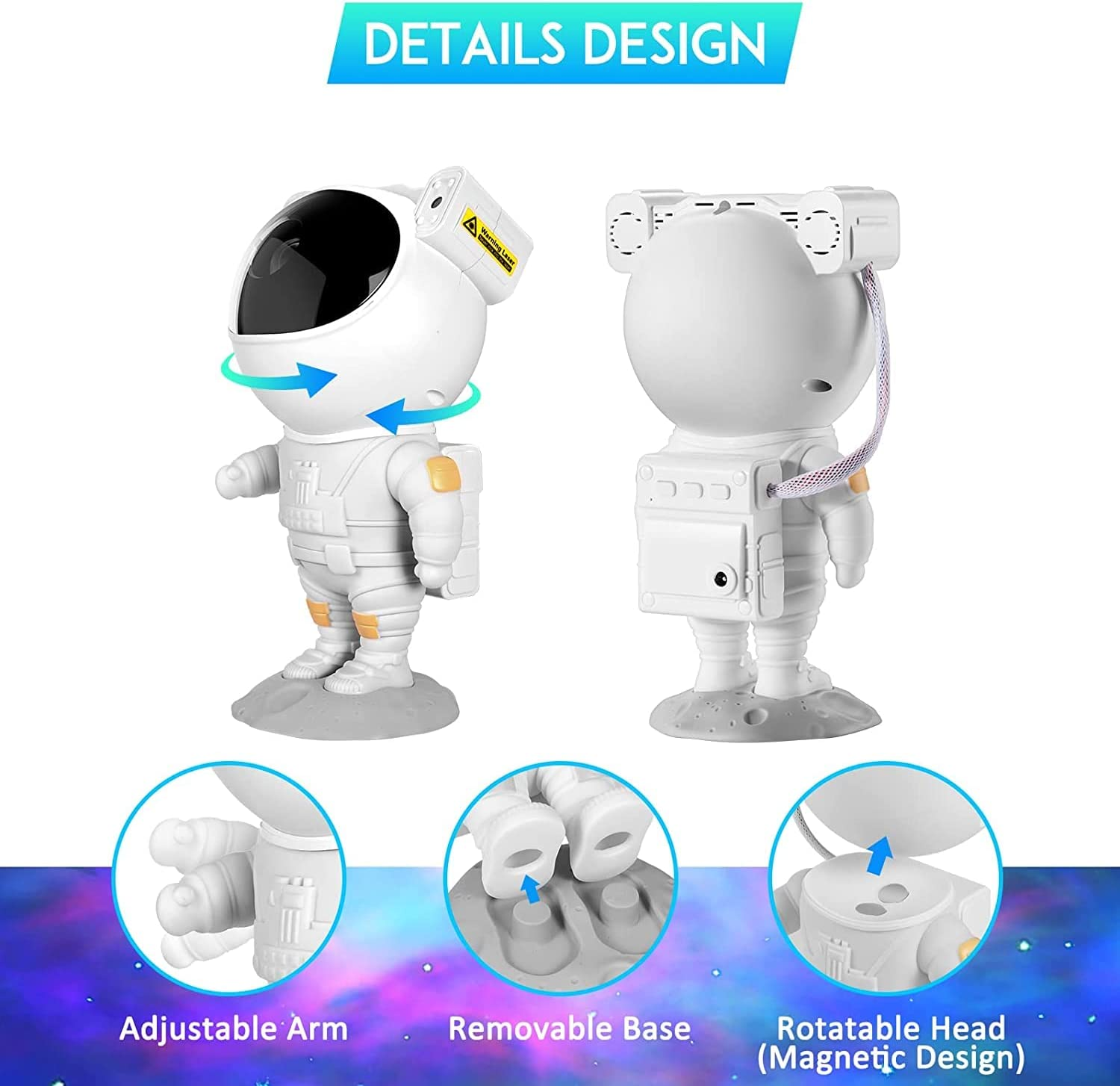 Astronaut Galaxy Projector Kids Night Light - Galaxy Nebula Astronaut Star Projector Led Light with Timer and Remote, Starry Lamp for Bedroom, Gaming Room, Home Theater image number 6
