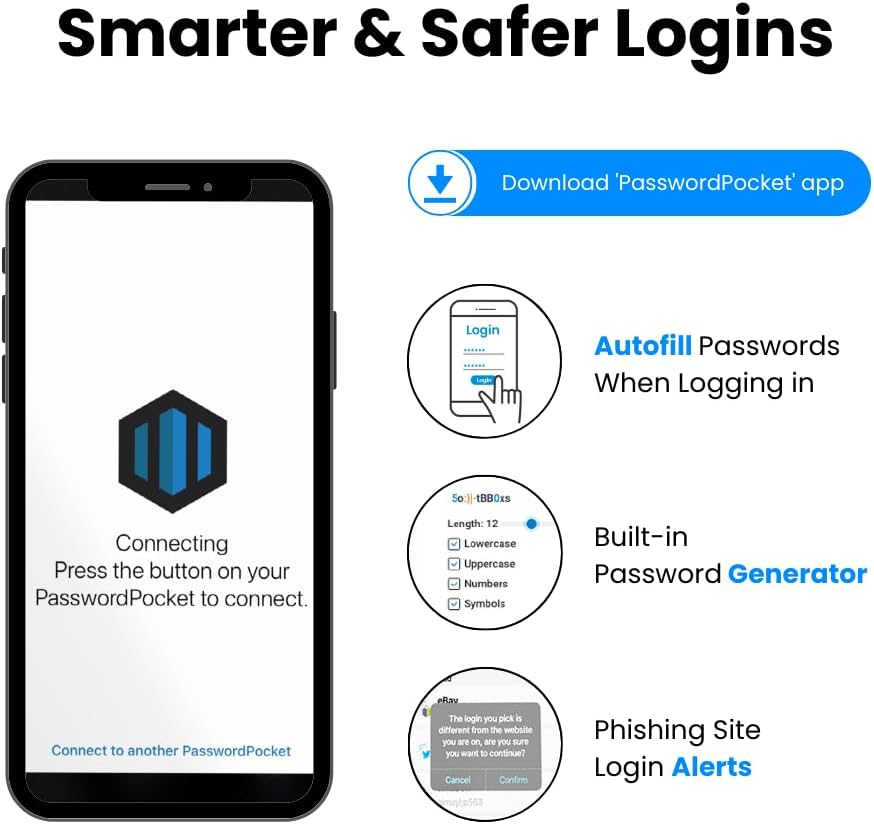 Offline Password Keeper, Manage Your Passwords - Secure Bluetooth Drive with Autofill, Military Grade Encryption, Store 1,000 Credentials (Black) image number 4