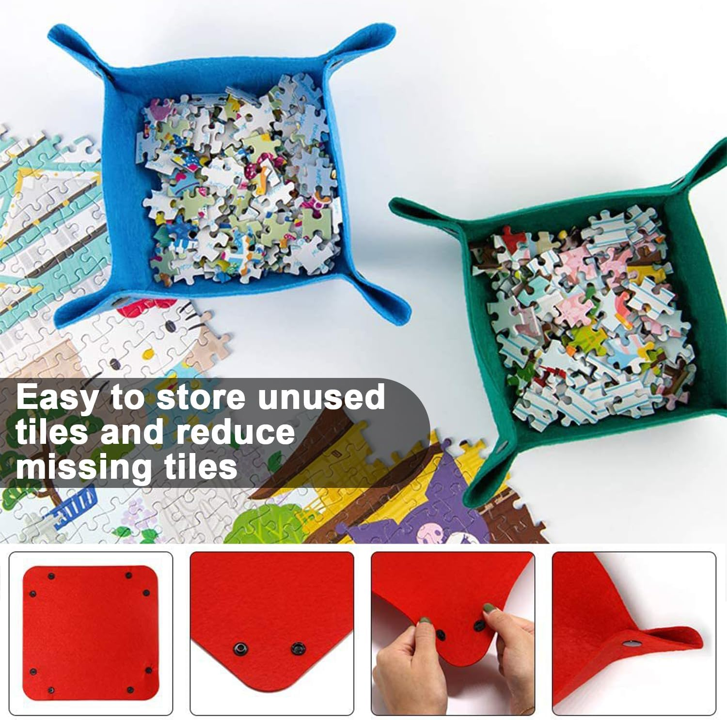 Jigsaw Puzzle Storage Roll Mat of 1500 Pieces, Puzzle Mat, 46"X26" Portable, Non-Slip Rubberized Bottom. Jigsaw Puzzle Mat, with Drawstring Organizer and 4 Assortment Trays. for Puzzle Players (Black) image number 2