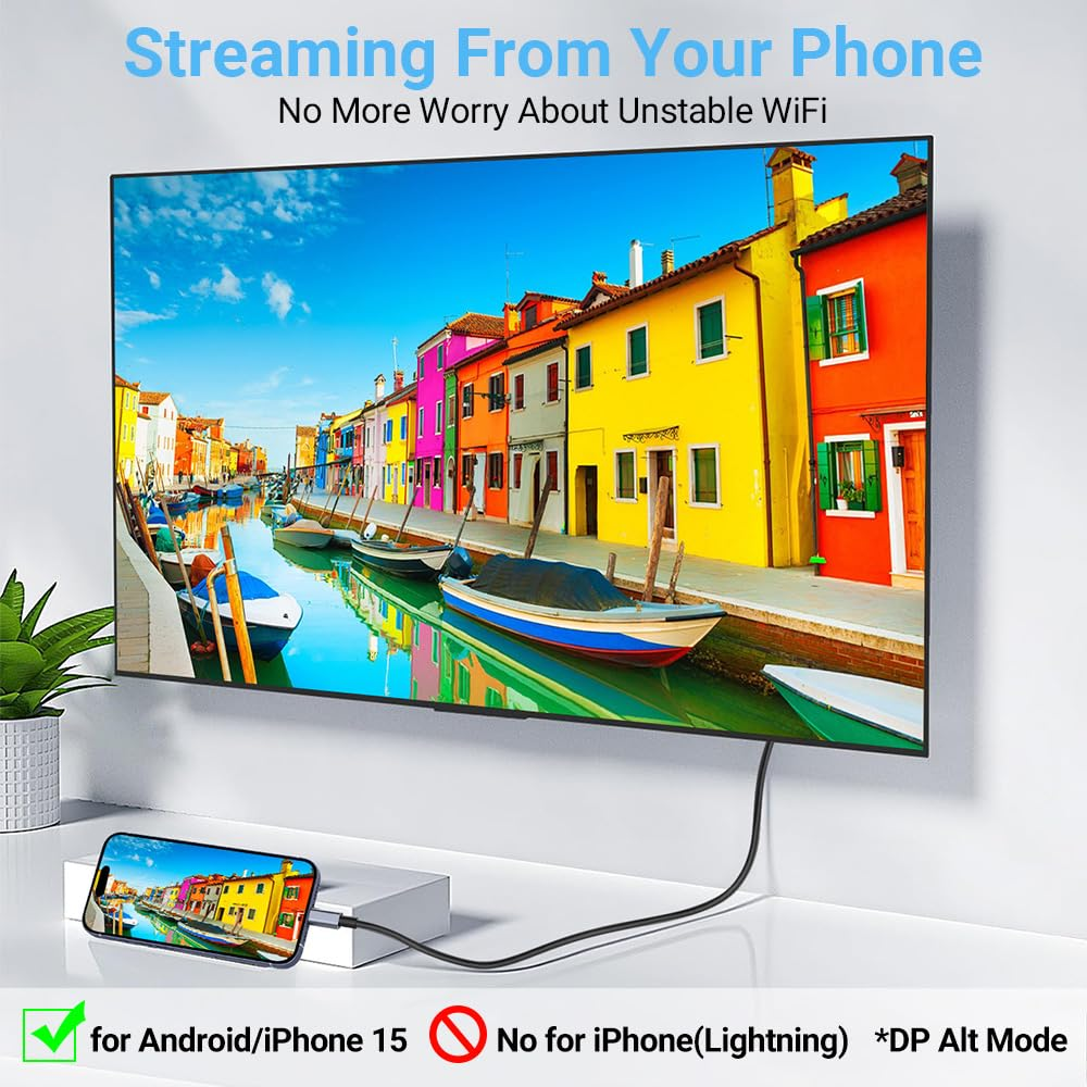 AHGEIIY 4K@60Hz USB C to HDMI Cable 2M, Type C to HDMI Adapter Nylon Braided Thunderbolt 4/3 to HDMI, HDMI to USB C for Iphone 16 Pro Max Plus, Macbook Pro Air Ipad, Pro XPS, Galaxy S25 Steam Deck image number 3