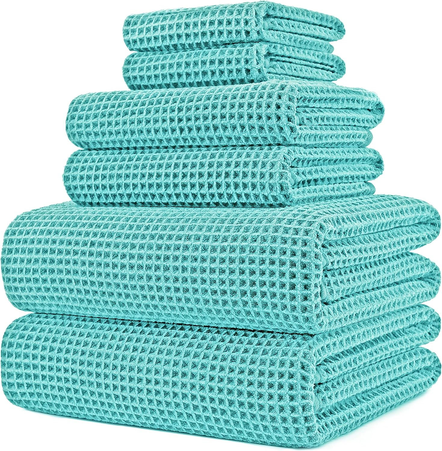 Polyte Microfibre Oversize, 76 X 152 Cm, Quick Dry Lint Free Bath Towel Set, 6 Piece (Beige, Waffle Weave)