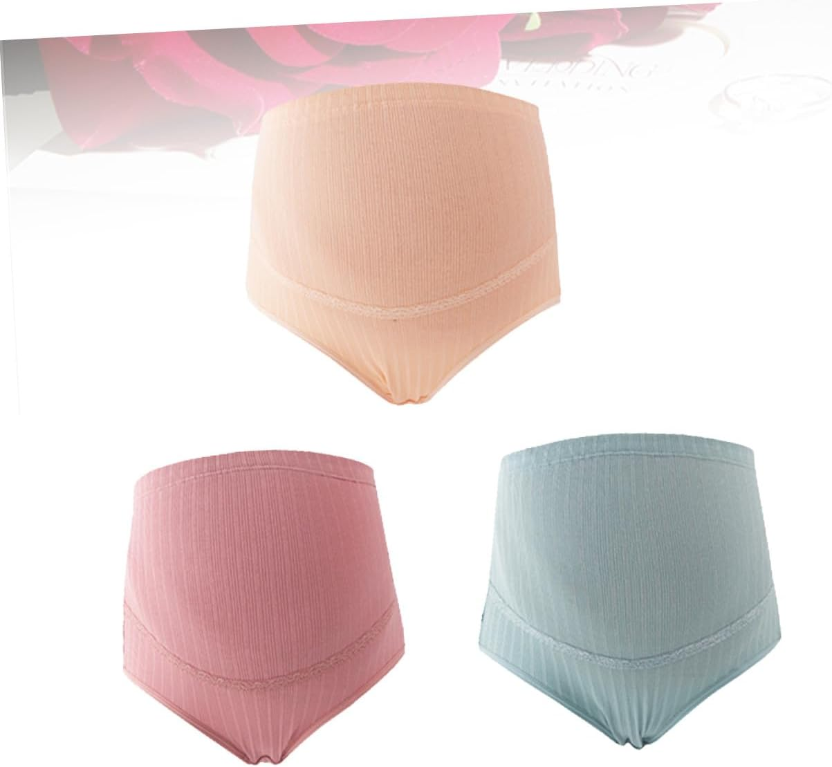 XL Cotton Maternity High Waist Panties Adjustable Stomach Lift Breathable Soft Underwear for Pregnant Women in Pale Skin Red and Green image number 5