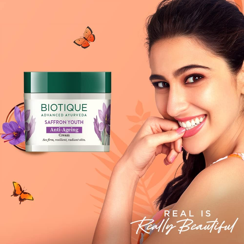 Biotique Bio Saffron Dew Youthful Nourishing Day Cream for All Skin Types, 50G image number 2