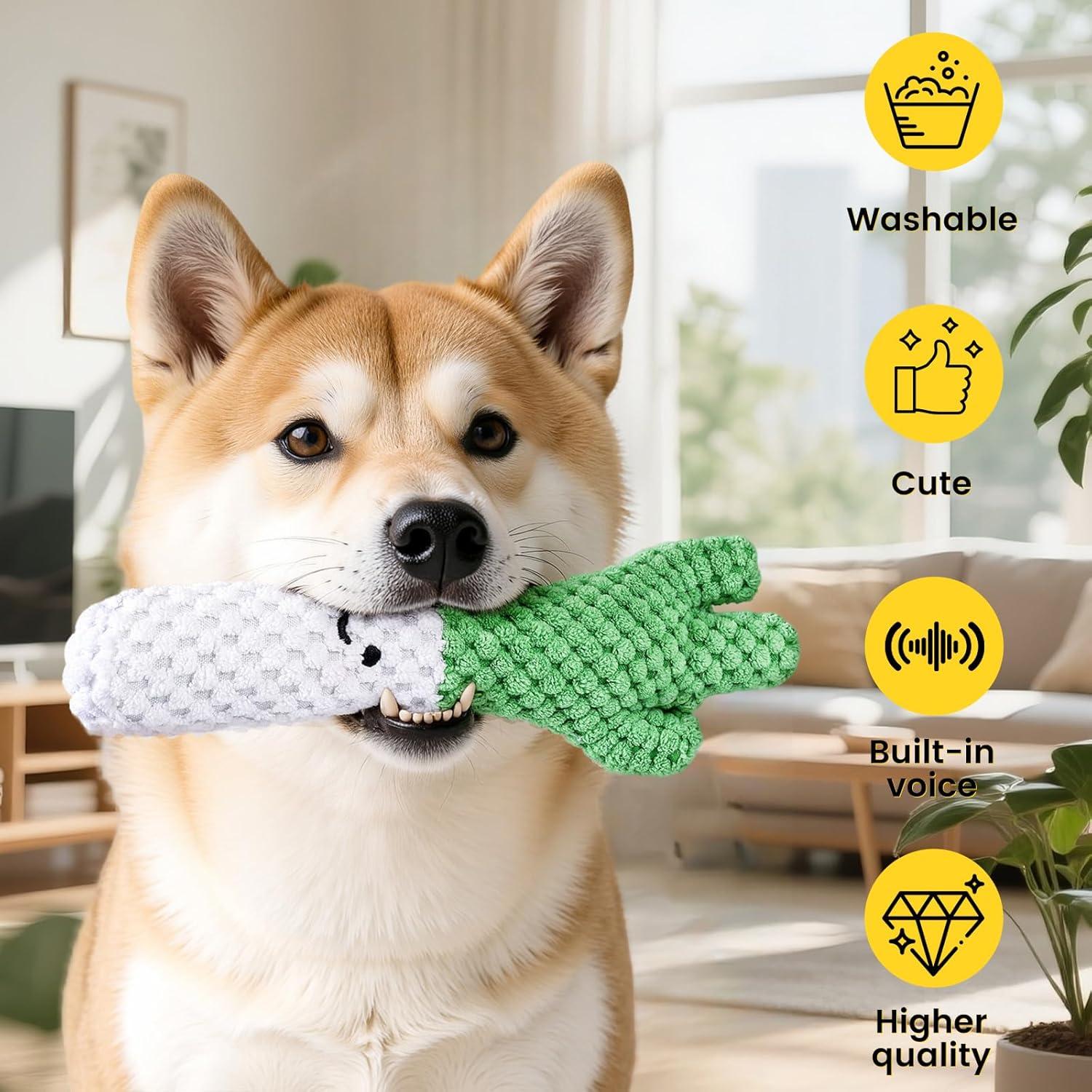 ZWWOGE Interactive Cat Toy, Plush, Cat Accessories, Interactive Teething Toy for Kittens, Spring Onions, Squeaker for Plush Toys, Interactive Toy for Cats and Dogs image number 3