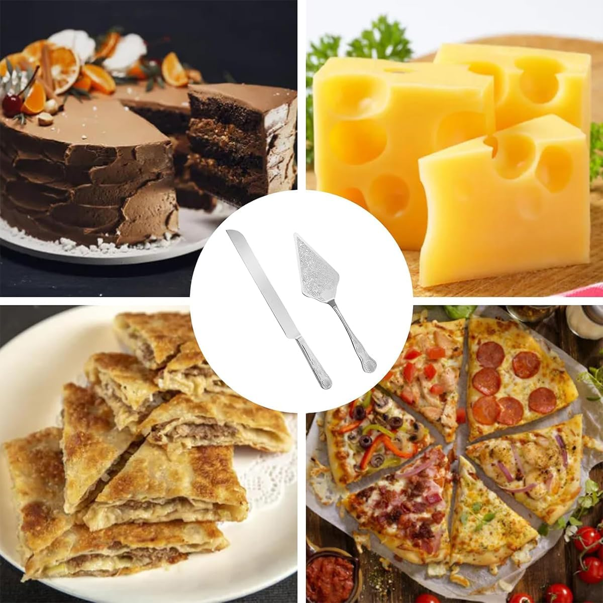 AIMALL Stainless Steel Cake Knife and Server Set 13.46In & 11.37In for Dessert Pastry Cutting and Serving &ndash; Elegant Engraved Utensils with Ergonomic Handle image number 6