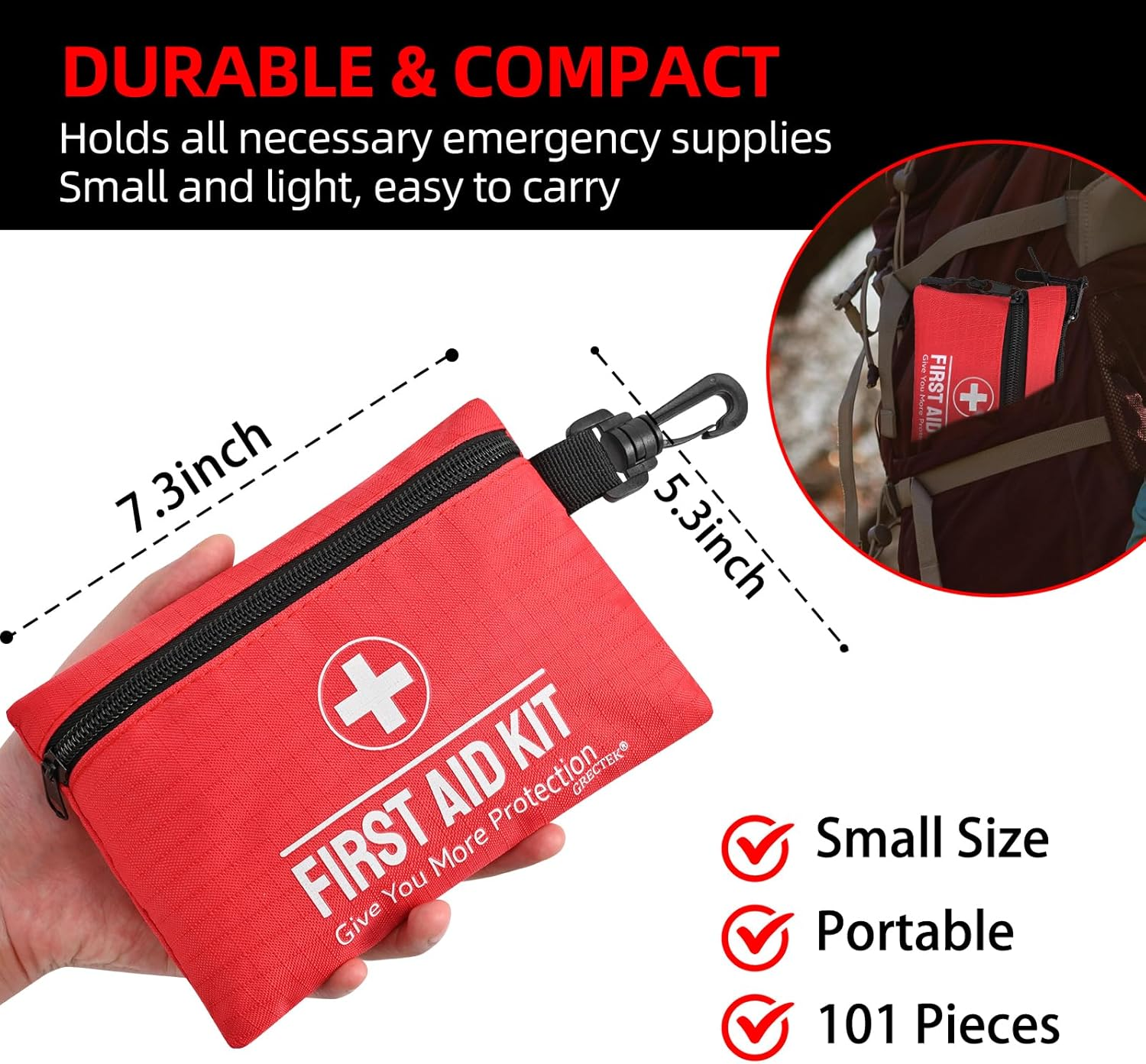 101 Piece First Aid Kit - Camping Essentials, Hiking, Home Essentials, Car Emergency Kit, Hiking Gear, Mini First Aid Kit Travel, Car Essentials, Survival Stuff image number 3