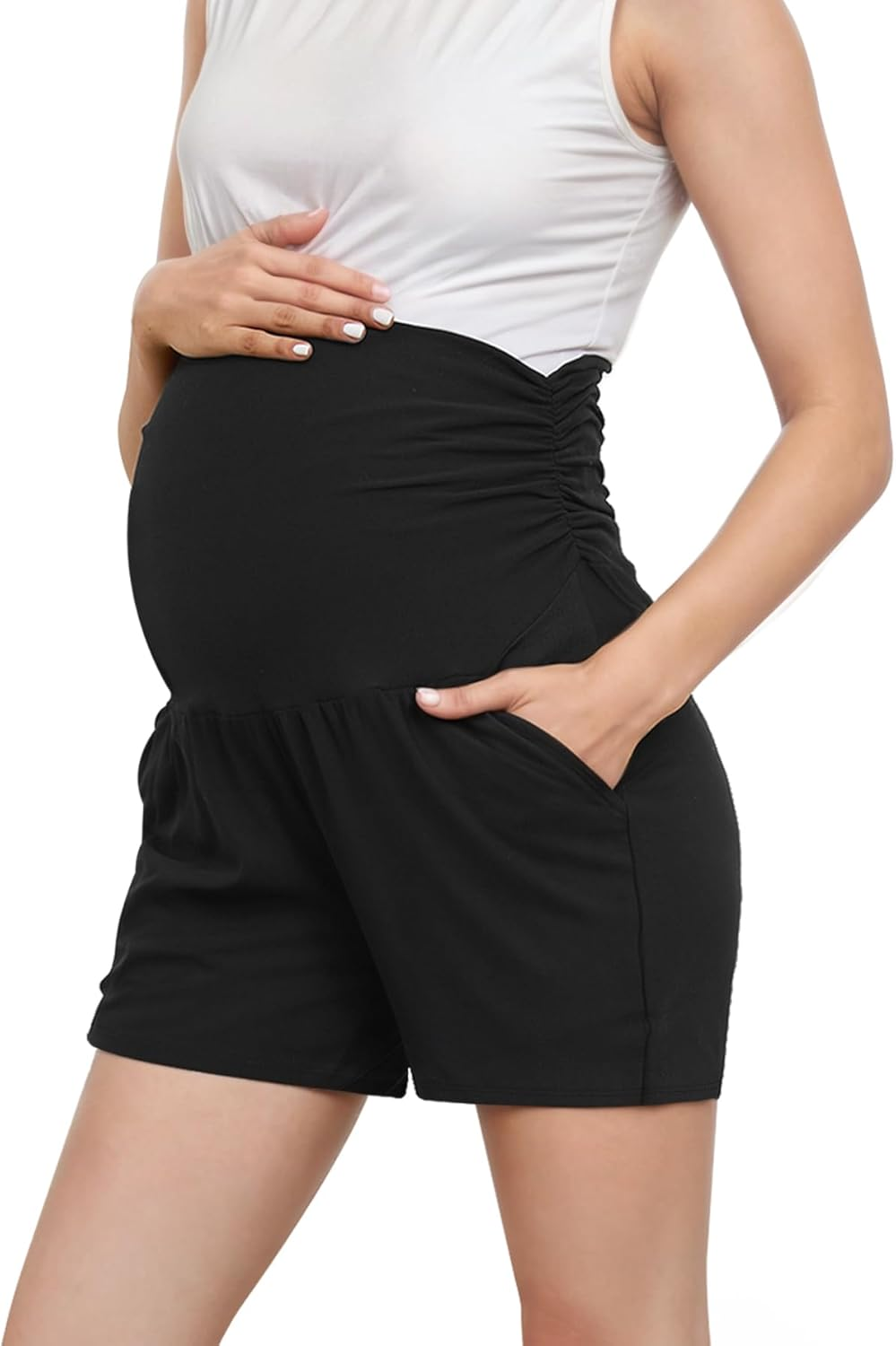 PARNIXS Summer Fashion Hot Pants for Maternity Short with Pocket, Comfortable and Breathable Jogging Short, Baseball Sweatpant