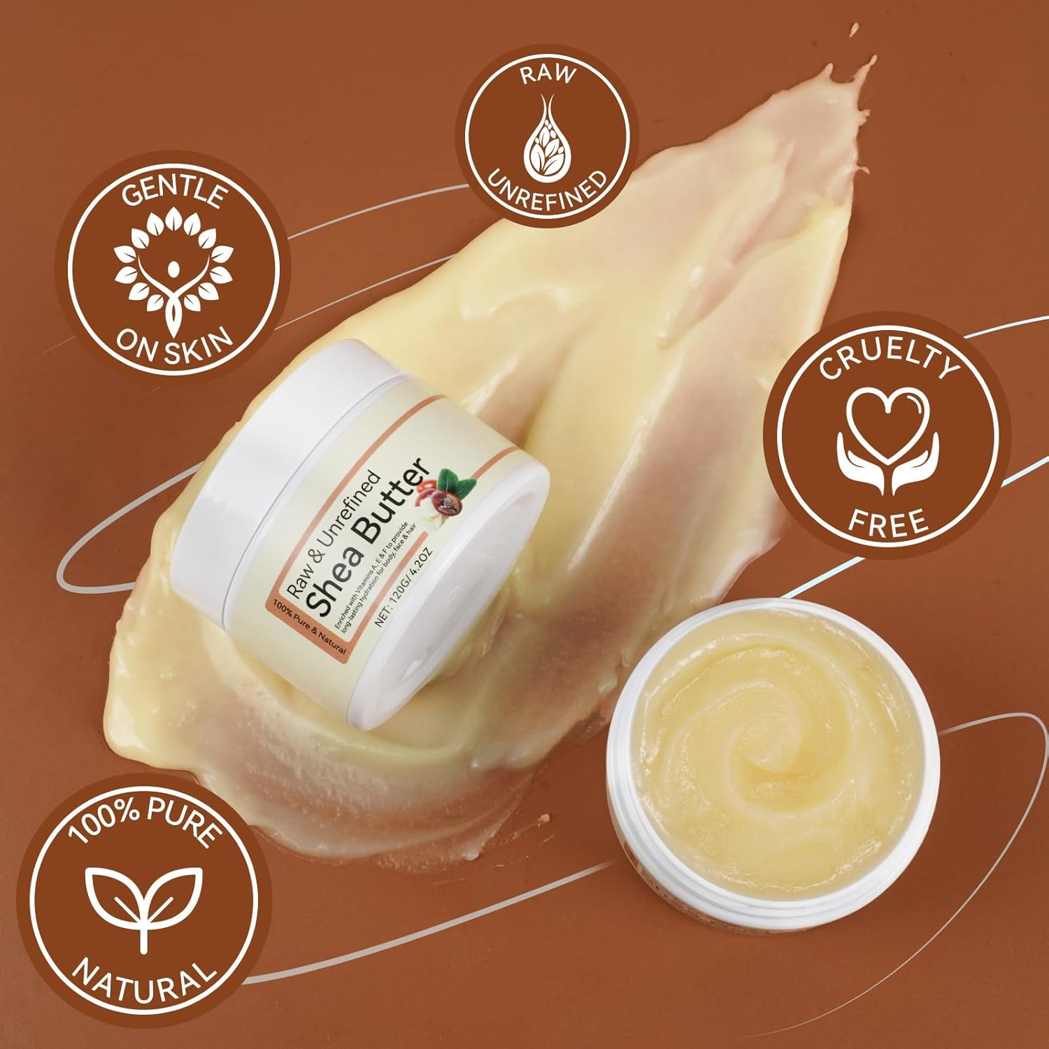 Pure Organic Shea Butter Raw 4.2 OZ (2 Pack), Raw Shea Butter, Unrefined Shea Butter for Hair and Body, Enriched with Vitamins A, E & F, Natural Moisturizer, Hydrating & Moisturizing Skincare Cream for Dry Skin, Hair Care image number 3