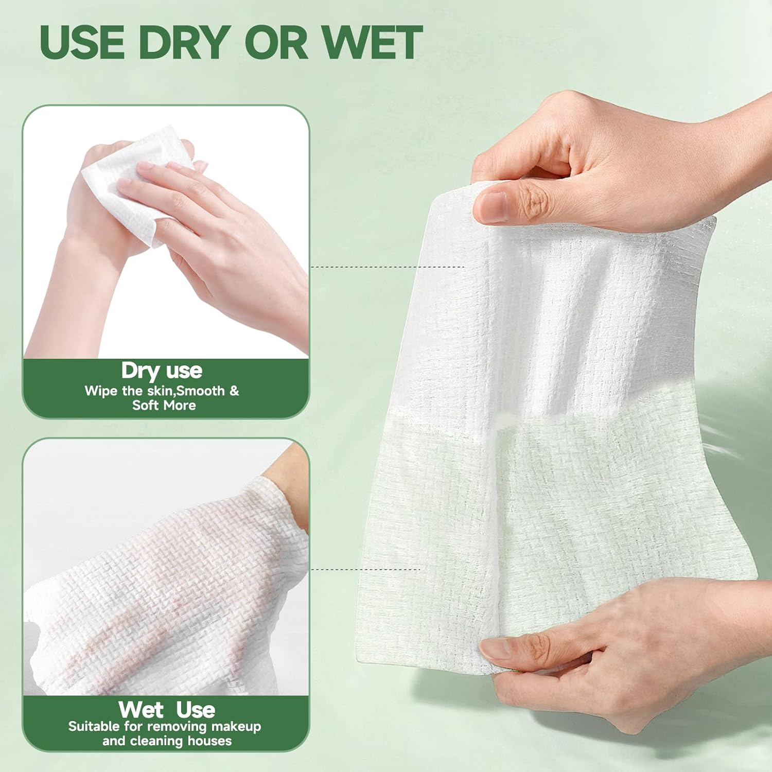 Disposable Face Towel, Large Dry Face Wipes Facial Towels, for Washing Super Soft & Thick Face Cloths Towelettes for Makeup Removing, Cleansing, Nursing, Travel, 10"&times;12" 50 Count (3 Pack) image number 5