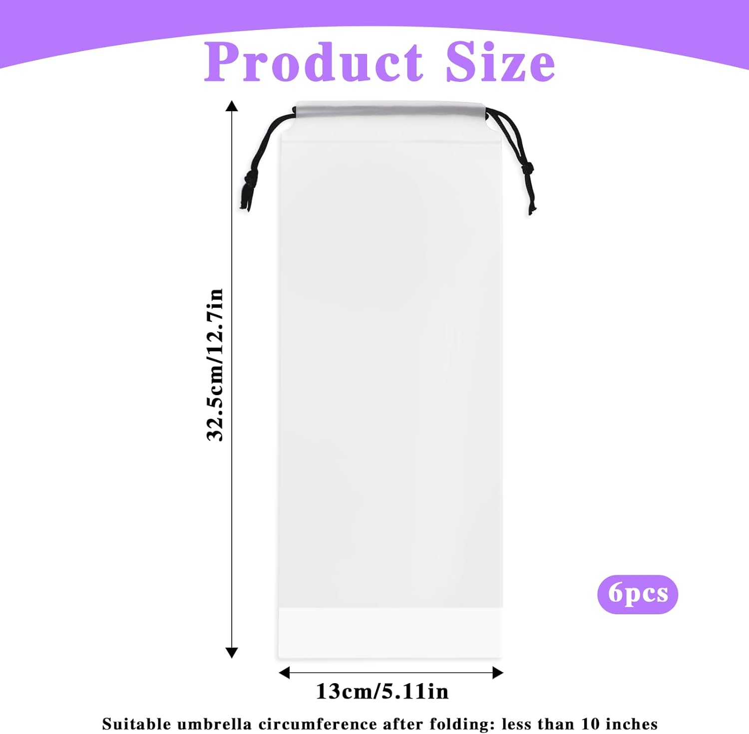 Mozeat Lens 6 Pcs Umbrella Bags Wet Umbrella Cases Clear Umbrella Cover Wet Umbrella Bags Folding Umbrella Storage Bag Waterproof Travel Umbrellas Sleeves with Drawstring image number 6