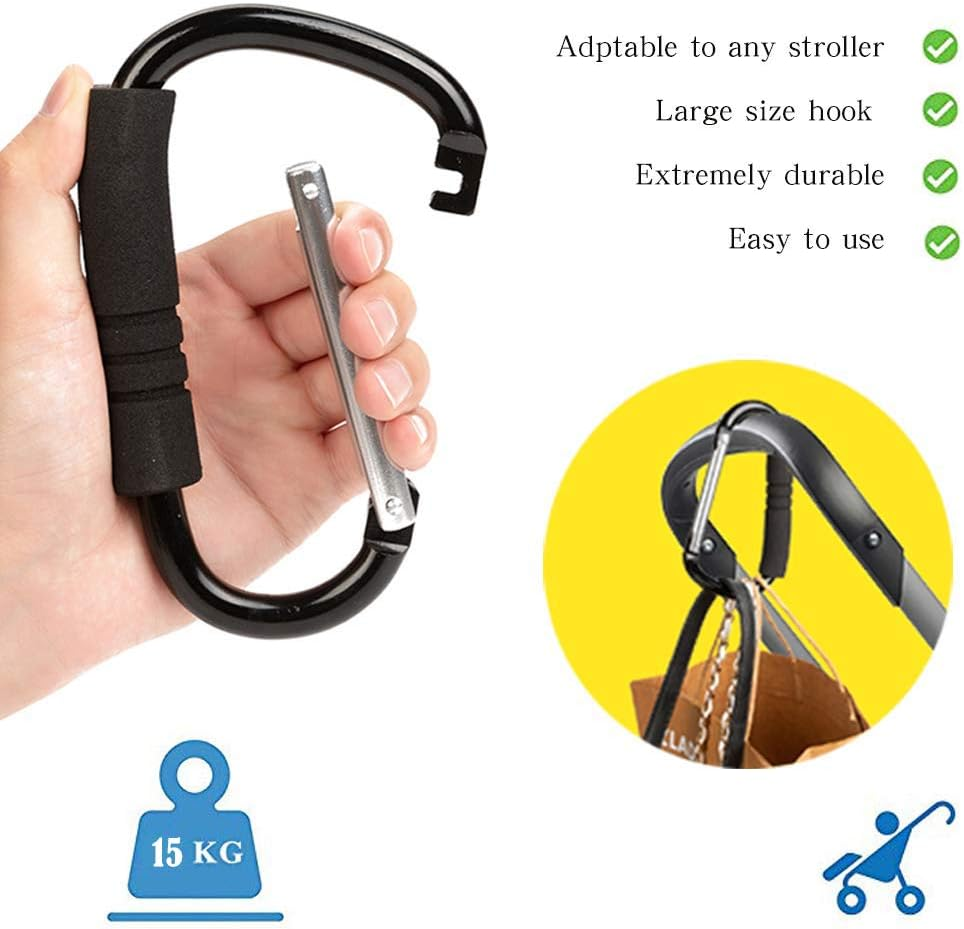 Funbliss Stroller Hooks by Baby，2 Pack Convenient Organizer Hook Bag Clips to Diaper Bags Clothing,Purses,Groceries,Great Hook Set for Mommy When Walking or Shopping(Black) image number 3