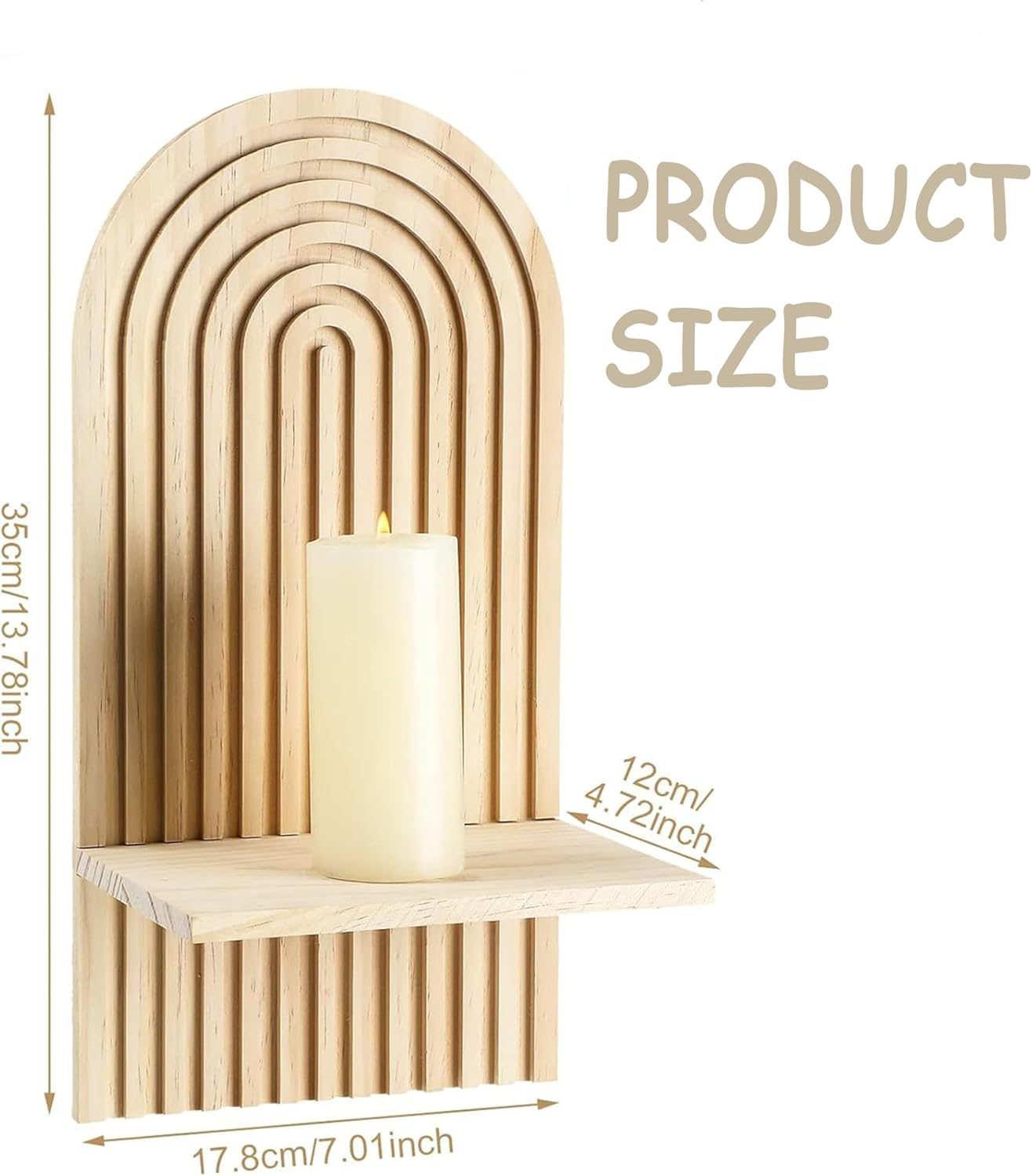 2Pcs Wall Mounted Shelves,Hanging Candle Sconce,Boho Style Display Shelf,Pine Wall Shelf,Wall Shelves Candle Holders,For Living Room Bathroom Bedroom Classroom Office Nursery,Wall Decor image number 2