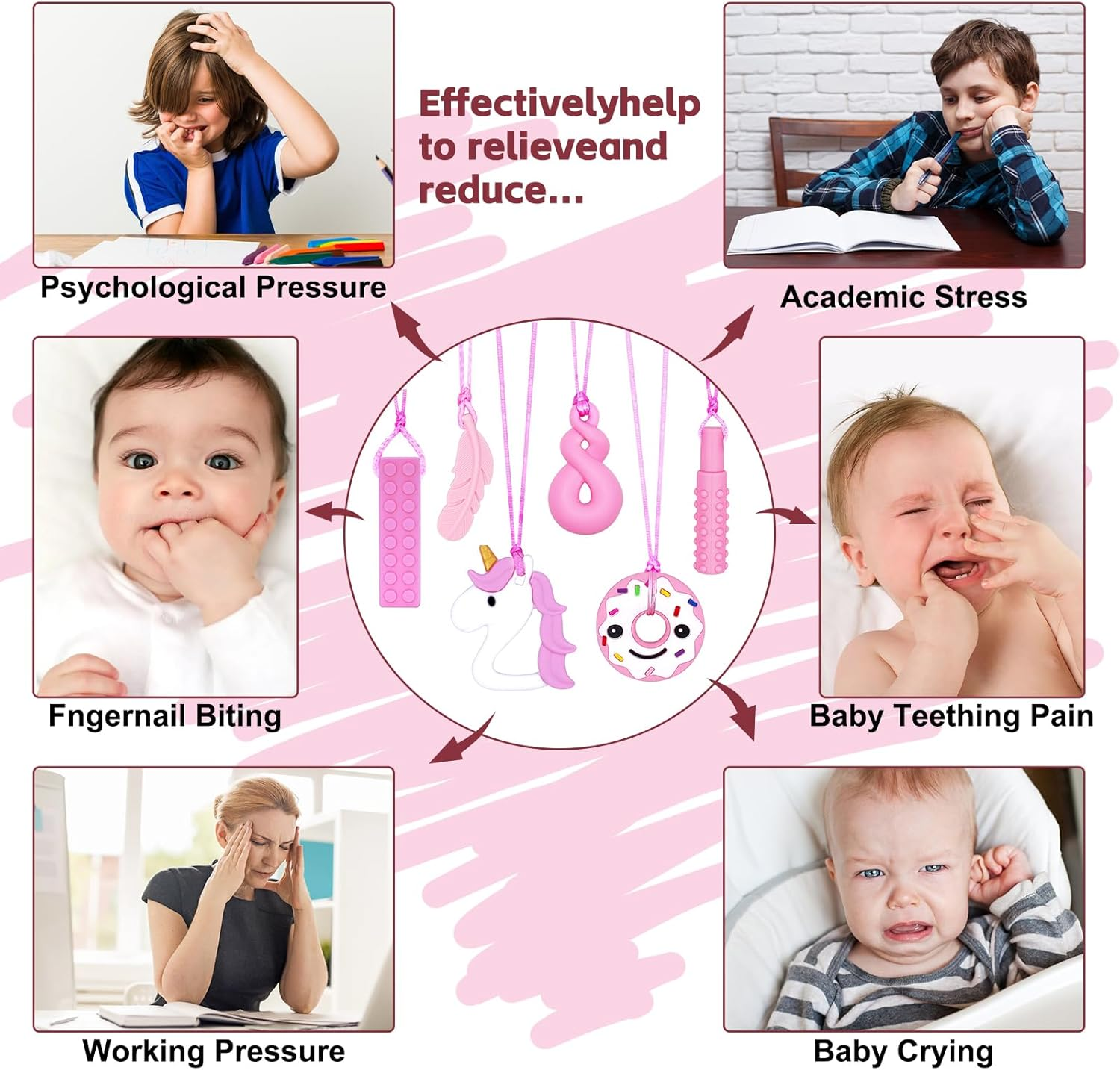 Chew Necklace for Kids & Adults | Sensory & Teething Relief | Safe Silicone | 6 Designs | Autism & ADHD Support image number 4