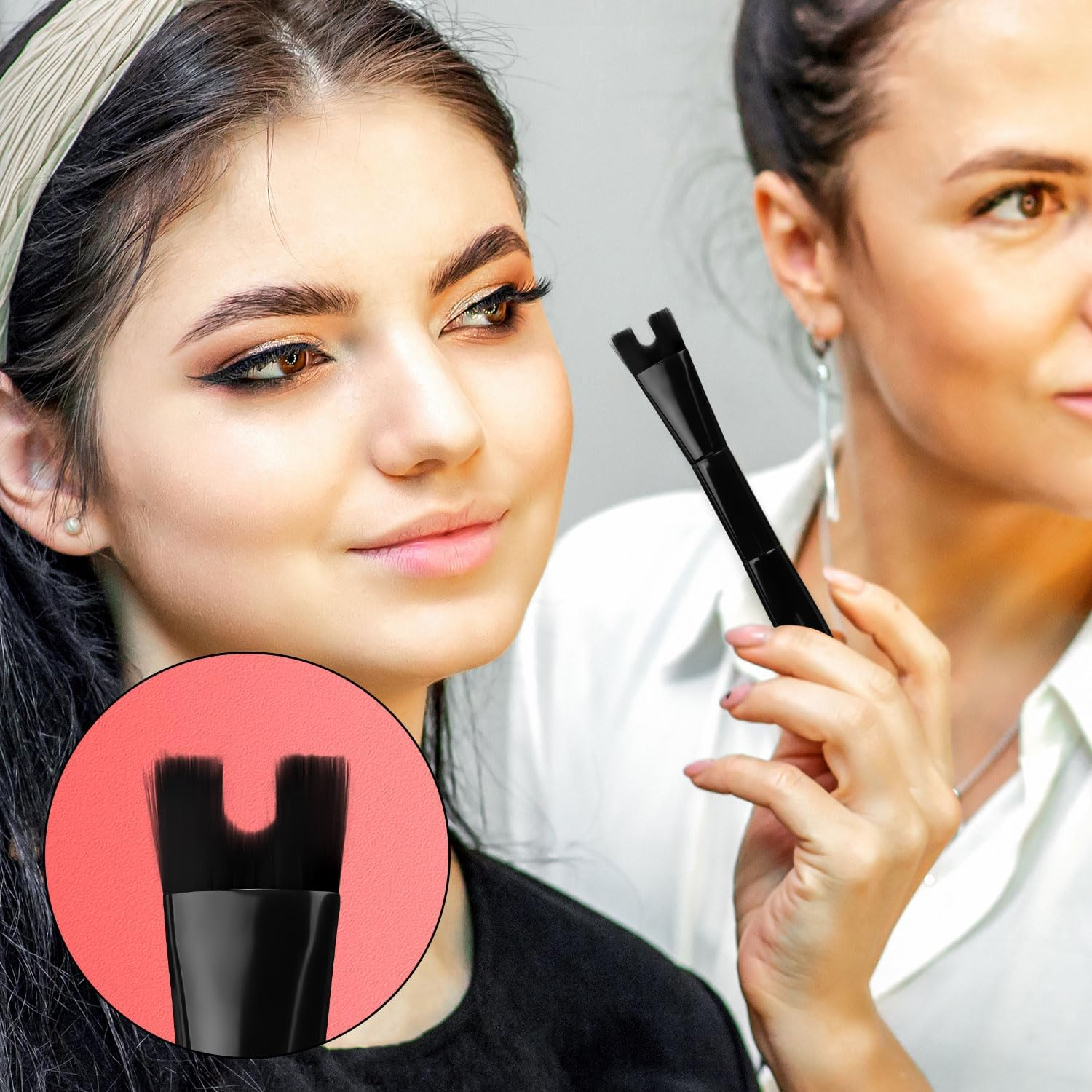 Nose Contour Brush, U Shaped Makeup Brush Dual End Nose Contour Brush Pro Contour Duo Brush for Sculpting and Defining Nose Cheek Bones Contour (Black) image number 3