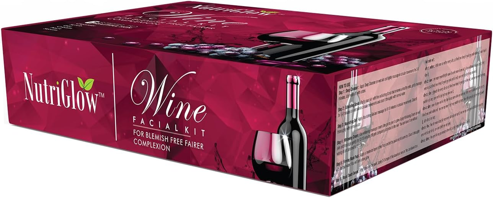 Nutriglow Wine Facial Kit 6-Pieces Skin Care Set with Deep Cleanser, Exfoliating Scrub, Nourishing Gel, Whitening Cream, Mask Pack and Face Serum for anti Aging Skin Care Kit for Women(250Gm+10Ml) image number 6