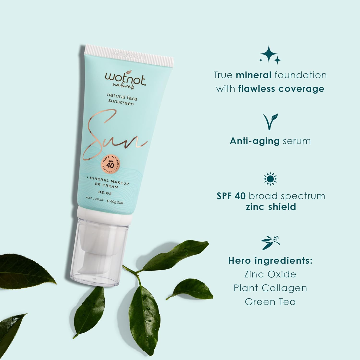 Wotnot Natural Face Sunscreen TINTED BEIGE BB Cream SPF 40, 60 G image number 3