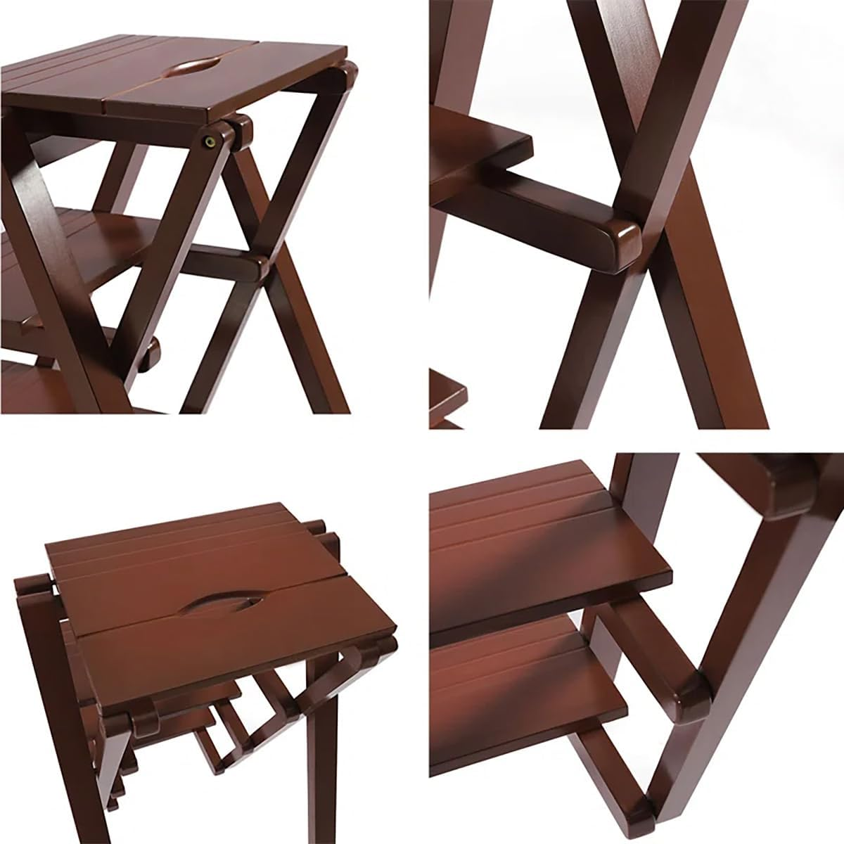 MOMOGEE Wooden Folding Step Stool Portable Library Ladder Chair 2 Tier Indoor Climbing Stool Wide Tread Non-Slip Step Chair Display Storage Shelf Plant Stand for Home Office (2-Tier) image number 5