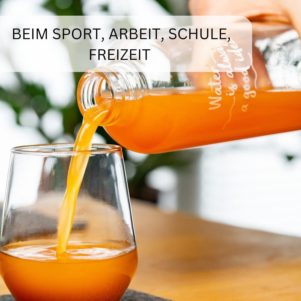 Westmark Drinking Bottle Set 2 Pieces 2 Glass Drinking Bottles with Print, Includes 1 Protective Cover, 1000 Ml, Glass, Silicone, Rubber, Bpa-Free, Viva, Red/Anthracite/Silver/Clear, 5274222E8 image number 6