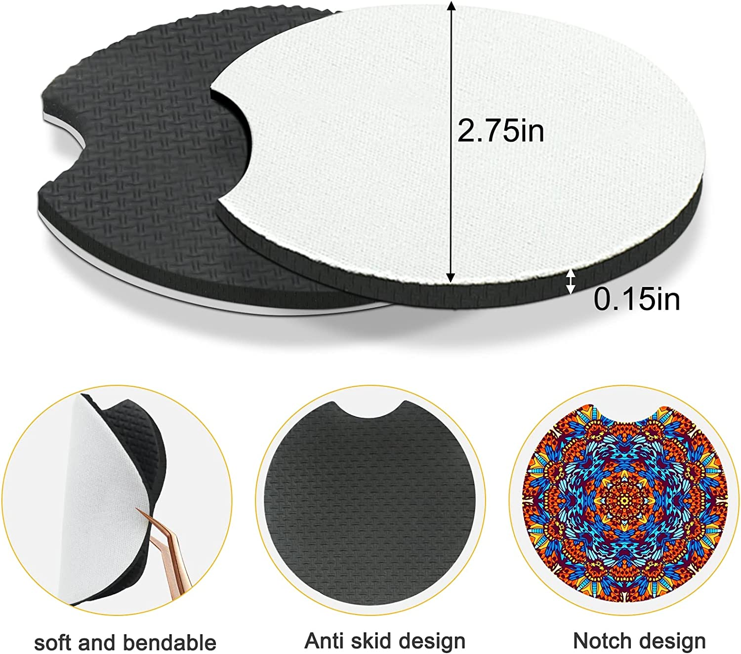 100Pcs Sublimation Blanks Products - Sublimation Cup Coasters Blanks 2.75 Inch for DIY Crafts Car Cup Coasters Painting Project Sublimation Accessories image number 3