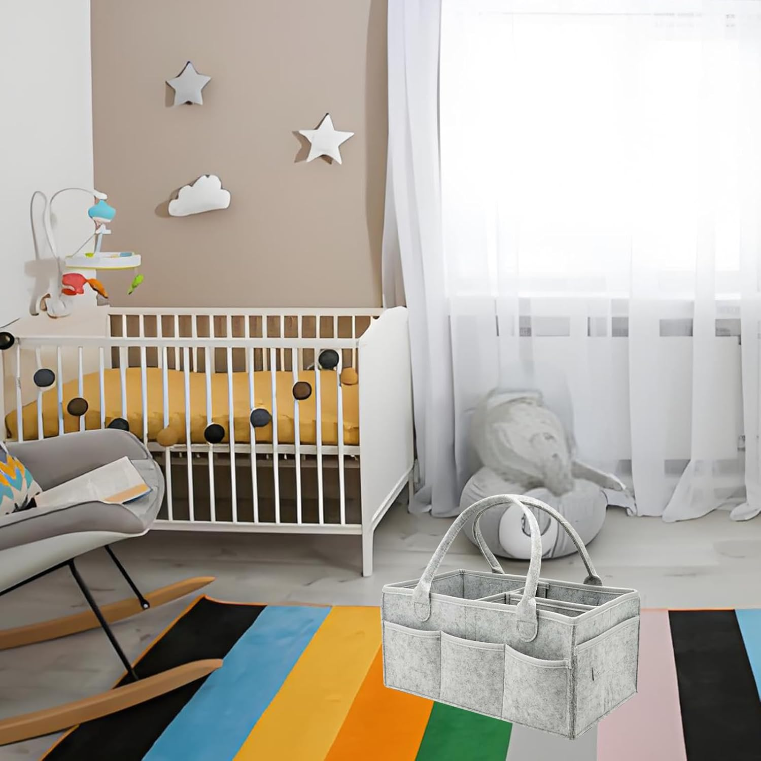 Jotia Baby Diaper Caddy Organizer, Felt Cloth Nursery Storage Bin and Car Organizer Baby Storage Basket for Diapers and Baby Gift Basket, Changing Table Organizer for Indoor Outdoor image number 1