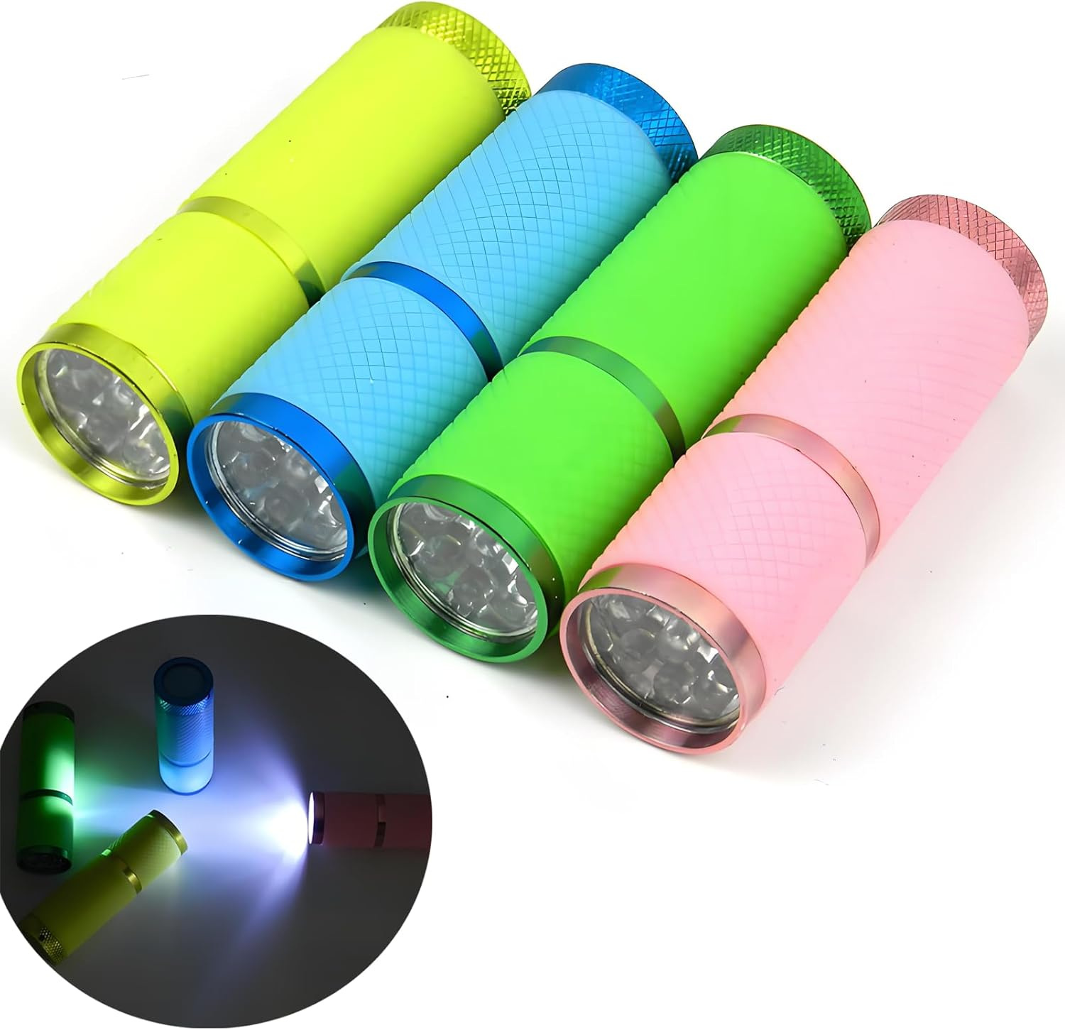 Yeanifeana 4 Pack Mini Flashlights 9LED Waterproof, Rubber Coated Glow in Dark Flashlight, Portable Fluorescent Torch for Camping Hiking Emergency, Indoor Outdoor Survival Gear image number 1