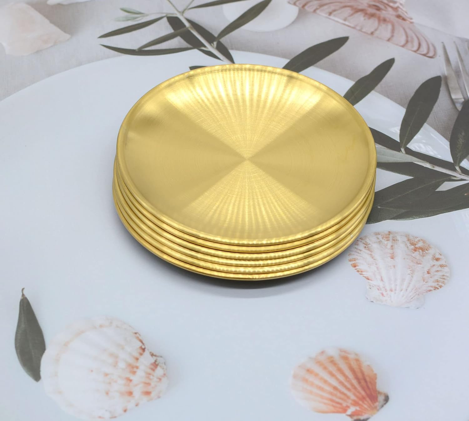 YIKANGHENG 6 Pcs 6.7 Inch Circular Trinket Tray, Gold Stainless Steel, for Serving Trays Towel Storage Dish Plate Tea Fruit Cosmetics Jewelry Decorative Tray (6.7 Inch, Gold) (Small) - Silver image number 6
