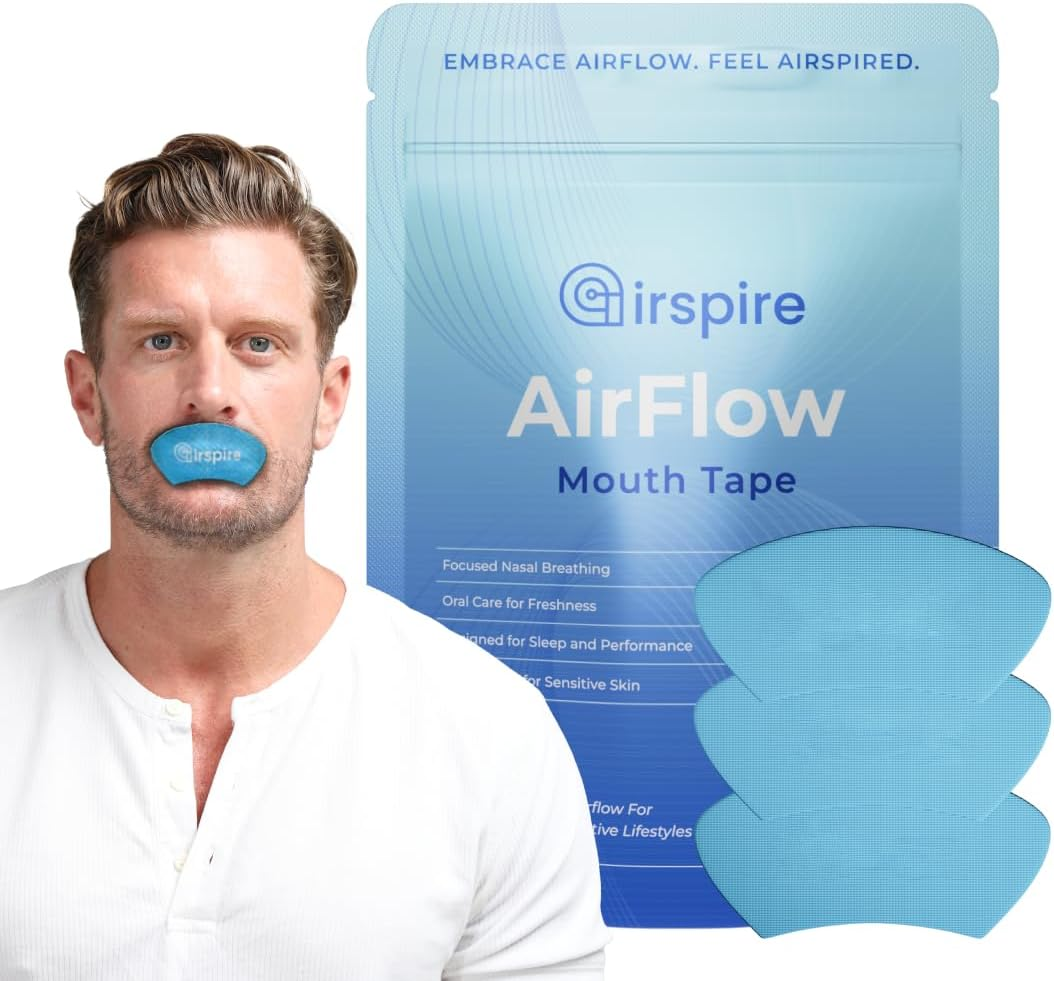 Airspire Airflow Mouth Tape - 31-Pack | Mouthtape for Sleeping & Active Lifestyles | Improve Airflow with Extra-Strength Adhesive & Contoured Design | 100% Hypoallergenic Snoring Relief & Congestion Support | 1-Month Supply Blue | image number 5