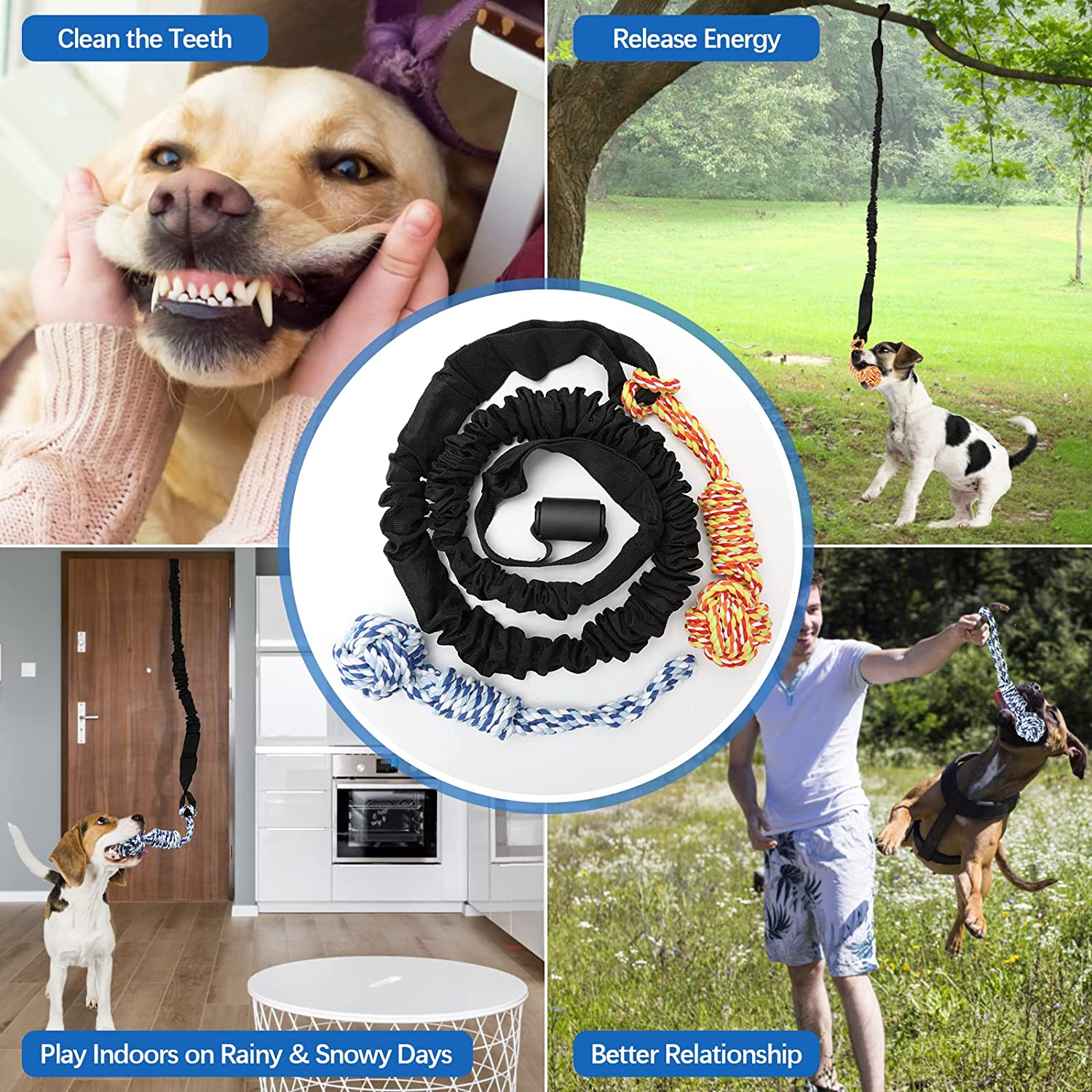 Spring Pole Dog Rope Toys Outdoor Dog Tug of War Toy for Pitbull Medium to Large Dogs Outdoor Bungee Hanging Exercise Ropes Muscle Builder Dogs Interactive Toys (Dog Rope Toys)