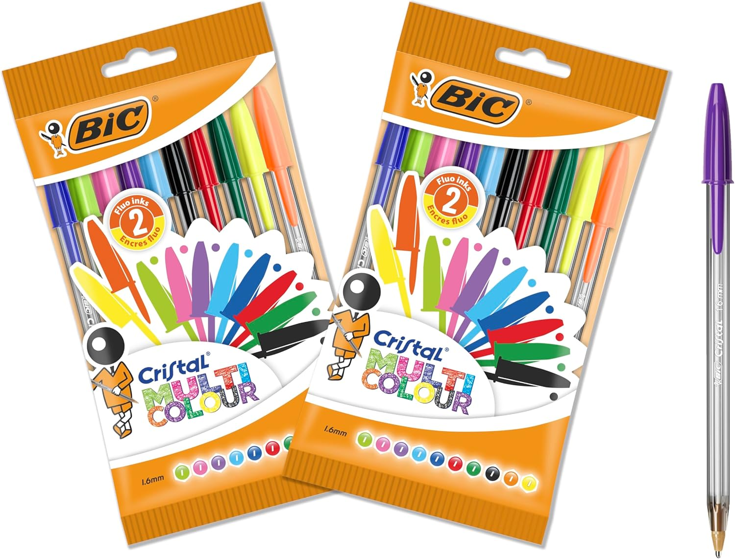 Bic Cristal Multicoloured Ballpoint Pens Large Nib (1.6 Mm) - Pack of 2 Packs of 10 image number 1