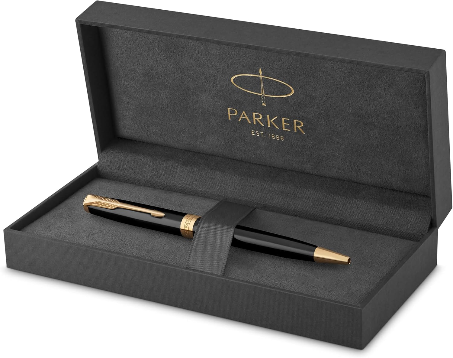PARKER Sonnet Ballpoint Pen, Black Lacquer with Gold Trim, Medium Point Black Ink (1931497)
