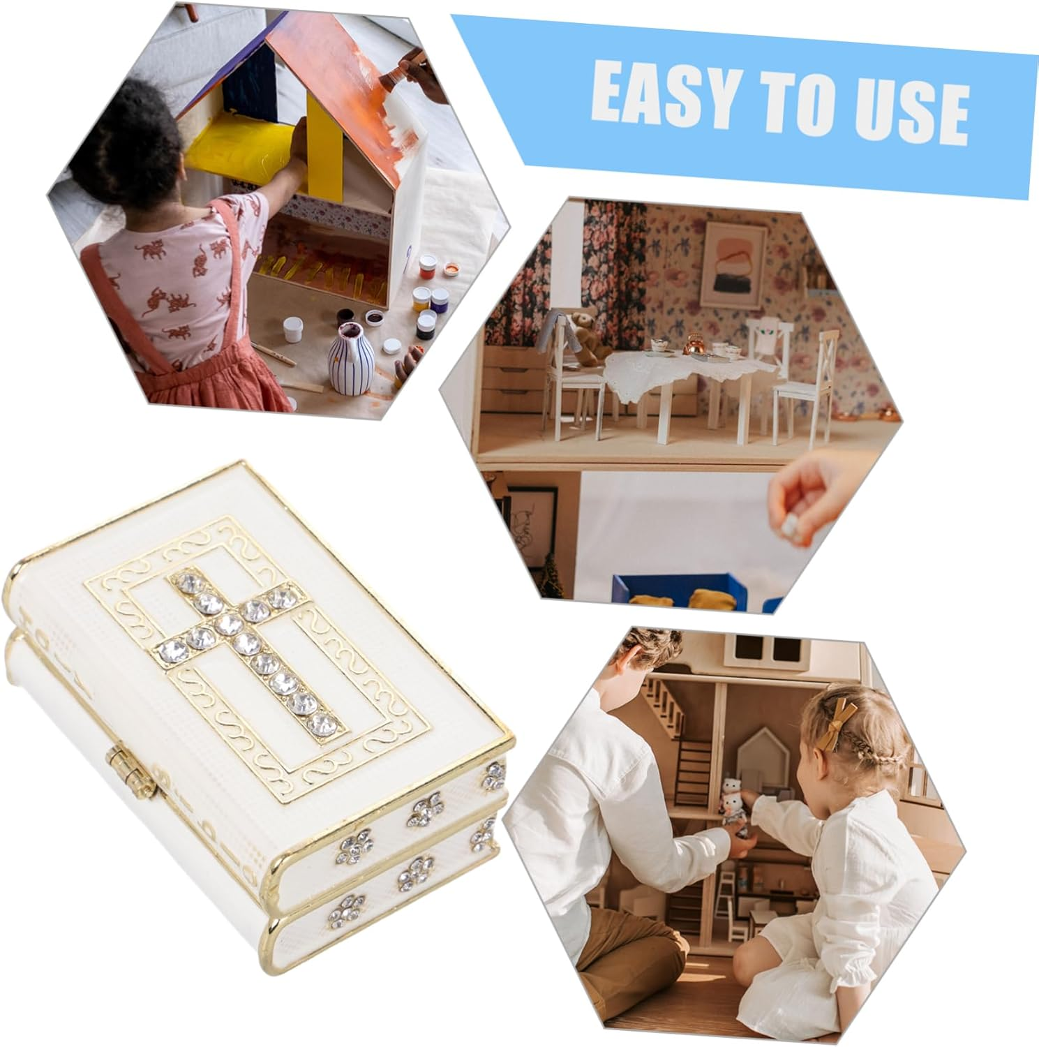 Book-Shaped Jewelry Storage Box Elegant Keepsake Case for Keys Jewelry Items Unique Decorative Cross Design for Home Decor and Organizing image number 2