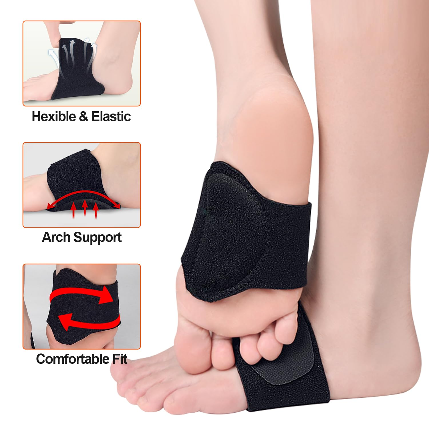 Foot Arch Supports Gel-Padded, H HOME-MART Adjustable Compression Sleeves for Plantar Fasciitis Relief, Heel Spurs, Fallen Arches, Flat Feet Enhanced Foot Care BK image number 1