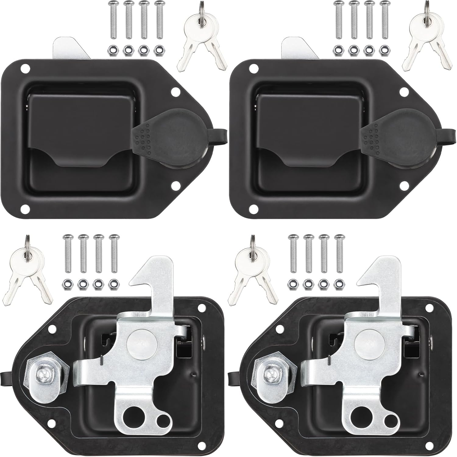 Black Truck Box Latch Replacement Kit, Paddle Latch Tool Box Locks with Keys,Truck Box, Trailer Door, RV, Camper, Storage Box, 111.5 * 83.2Mm