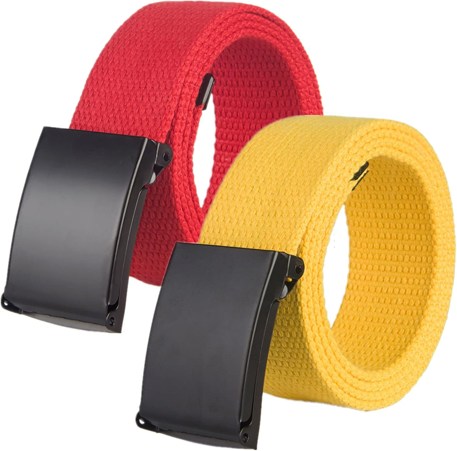 Yunyunstrap Mens Canvas Web Belt, Cut to Fit Size up to 69" with Flip-Top Solid Black Military Buckle, 2 Pack image number 6