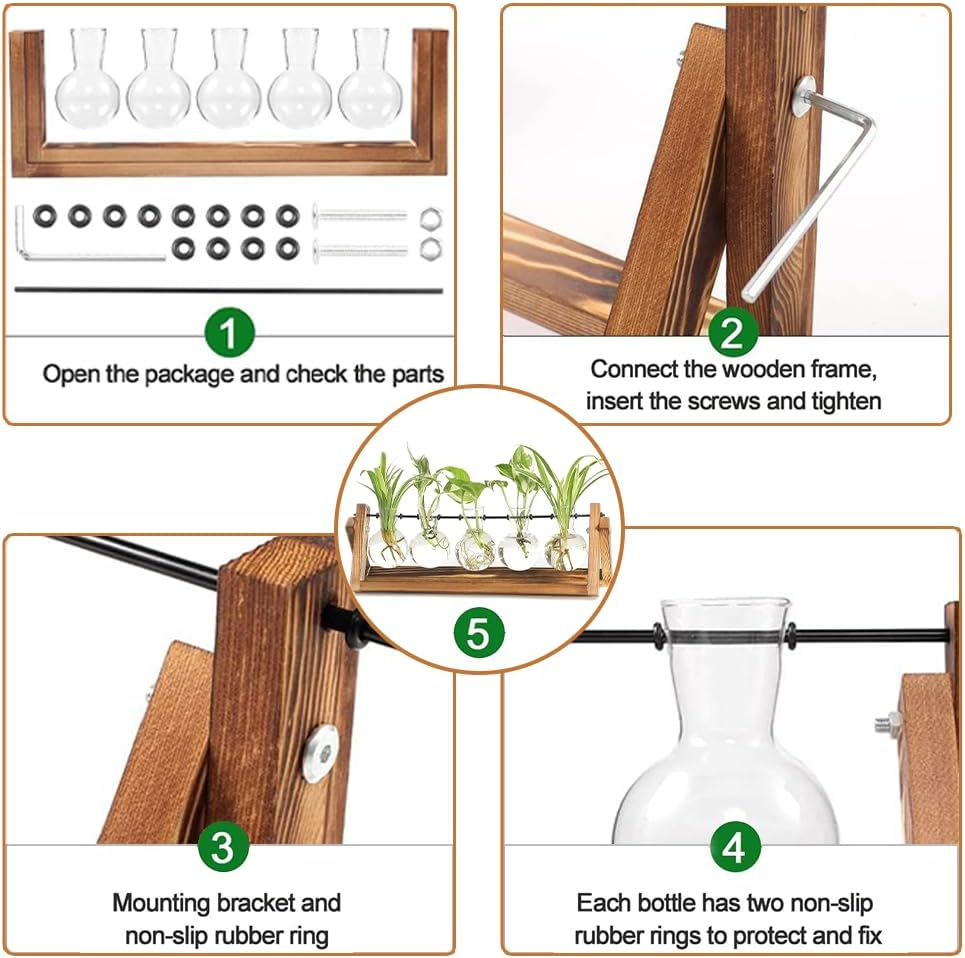 TOMVAES Creative Hydroponic Plant Stand,Glass Desktop Planter,Bulb Vase, Plant Propagation Station, for Hydroponics Plants Office Hotel Garden Home Decor,5 Hyacinth Vase image number 4