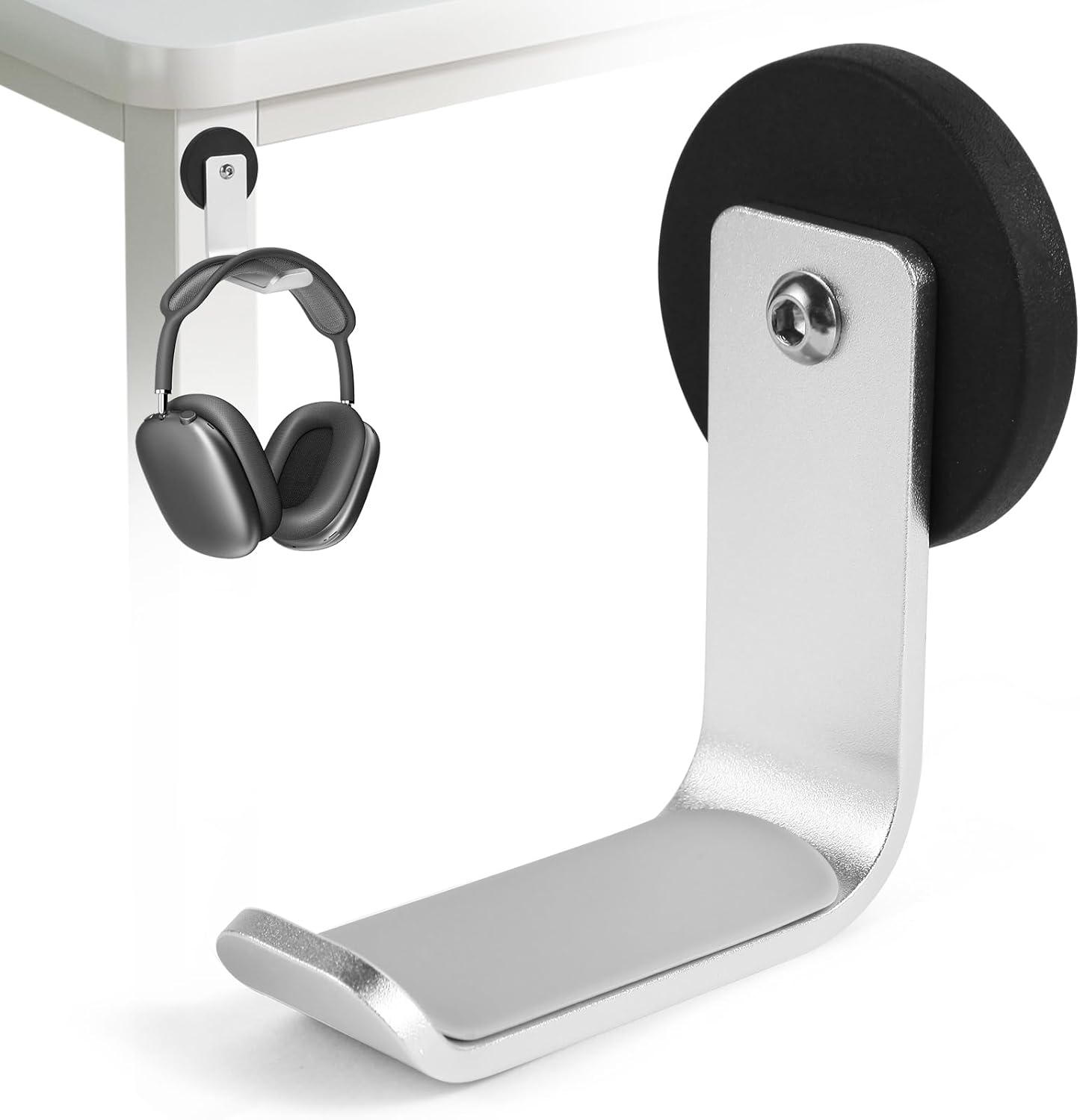 Magnetic Headphone Holder, Aluminum Headset Hooks, Headphone Hanger for Desk & Table, Headphone Mount Stand with Rubber Pad, Compatible with All Computer/Gaming Headsets (Silver)