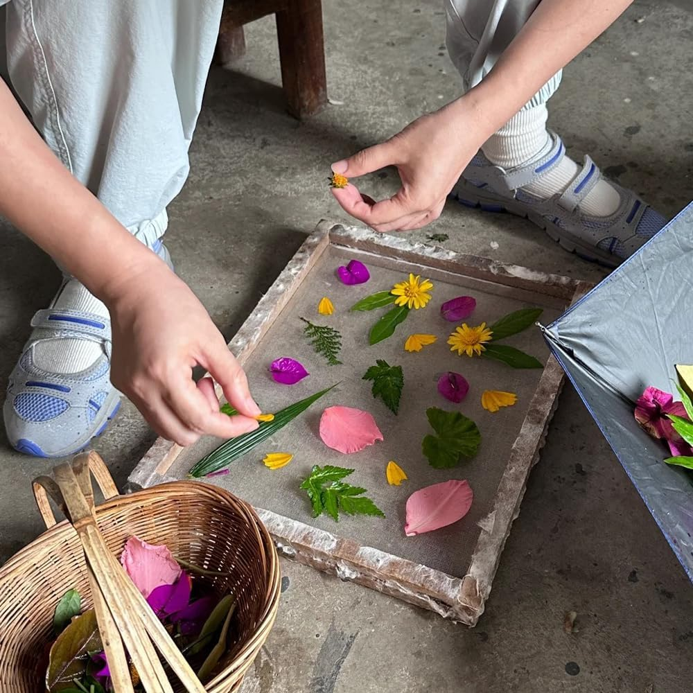 FRAINBOWZ Screen Printing Kit，7.9 X 11.8 Inch Wooden Paper Mold Paper Screen, for DIY Handmade, Flower Specimens, Dried Flowers,Sponge