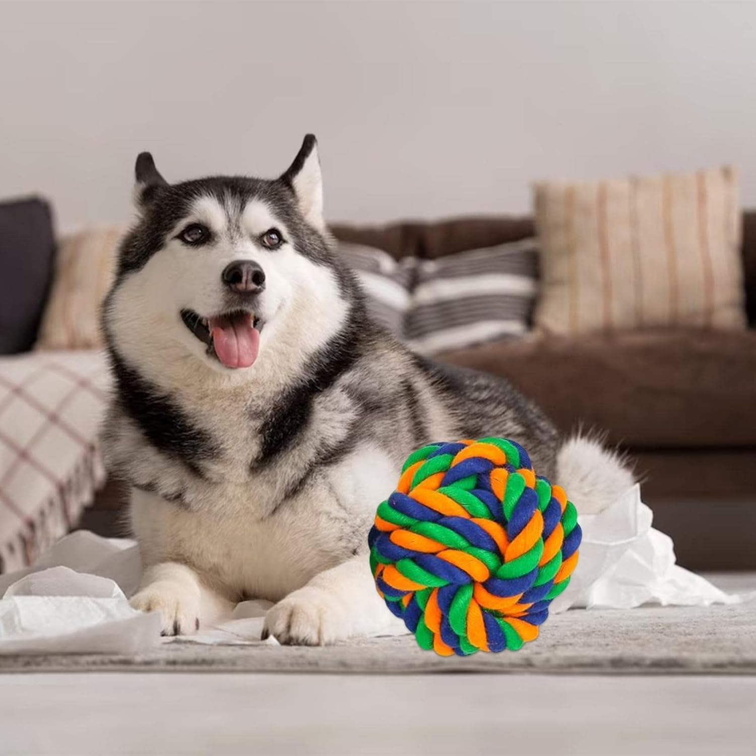 THJOPOKEEL 6 Pack Multipurpose Interactive Toy Colorful Teeth Cleaning Sturdy Pet Chewing Toy Rope Knot, Large Dog Chew Toys for Aggressive Chewers, Puppy Teething Chew Toys