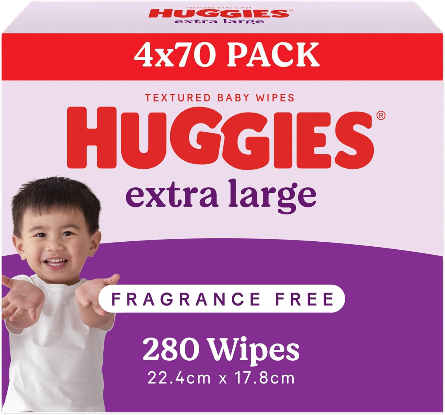 HUGGIES Baby Wipes Extra Large Textured Fragrance Free 280 Count (4 X 70 Pack) - Packaging May Vary image number 2