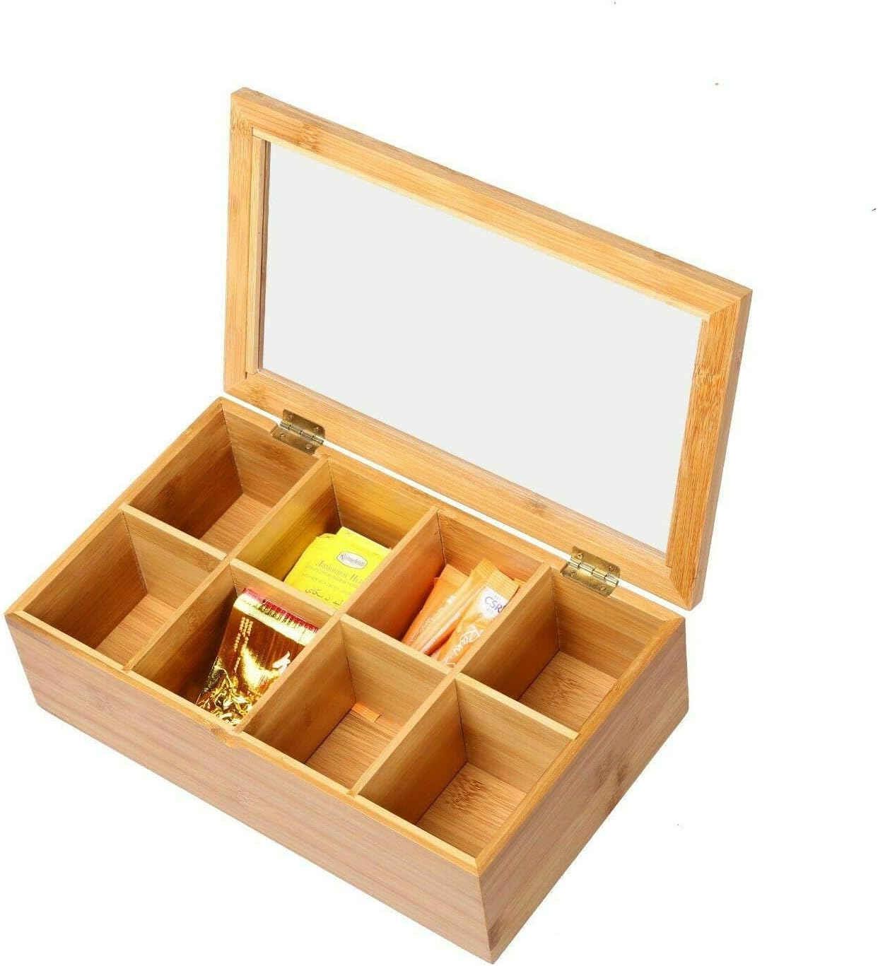 Sherwood Bamboo Tea Box Wood Organizer 8 Slot Container Chest Holder Tea Bag Storage Compartments Durable Eco-Friendly 8 Divider Compartments Top Lid - Small Accessories - Stylish Storage Solution image number 5