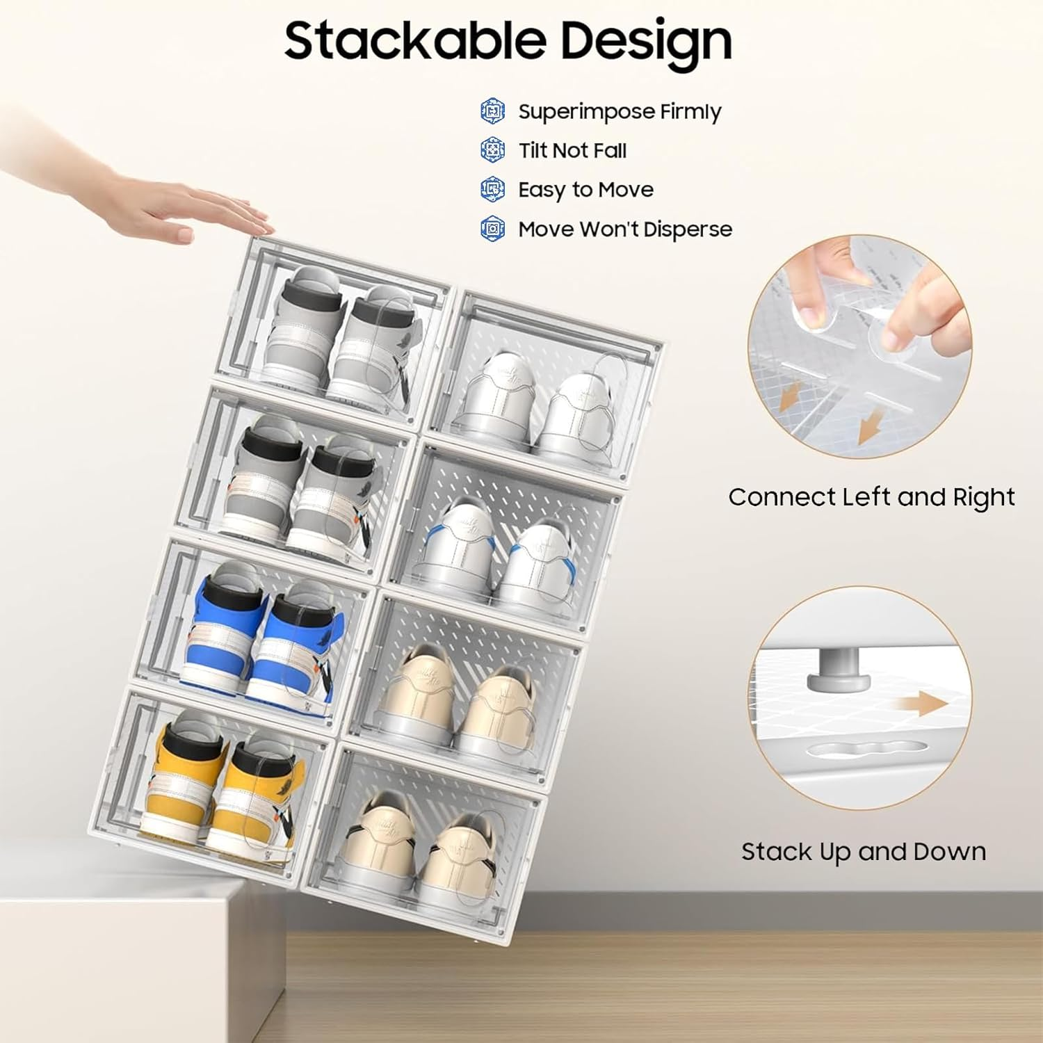 Large Shoe Storage Box, Fit up to Shoe Size 13, Shoe Organizer for Closet, Clear Stackable Sneaker Containers Bins, Space Saving Foldable Shoe Rack (Set of 12Pcs) image number 1