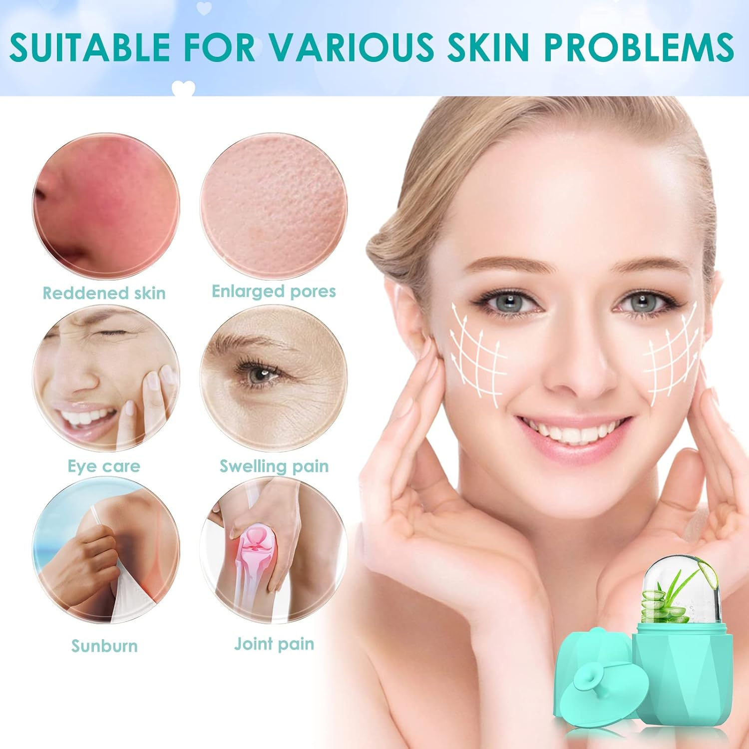 Simpeak 2Pcs Ice Roller for Face Eyes Neck, Reusable Silicone Ice Roller for Face & Eye Puffiness, Ice Face Roller Skin Care