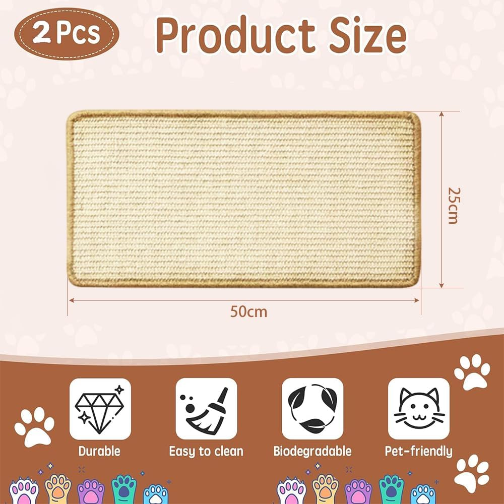 GIGIIS Pack of 2 Cat Scratching Mat, 50 X 25 Cm, Cat Scratching Mat, Self-Adhesive Scratching Mat, Cat Sisal Scratching Board, Wall Cat for Protects Furniture, Sofa, Door