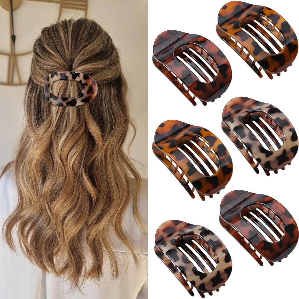 Pack of 6 Women'S Hair Clips, Flat Hair Clips, French Clip, Non-Slip Side Hair Clips for Thick and Thin Hair, Strong Hold for Everyday Life, Sports, Driving as Hair Accessories (Glossy Leopard) image number 4