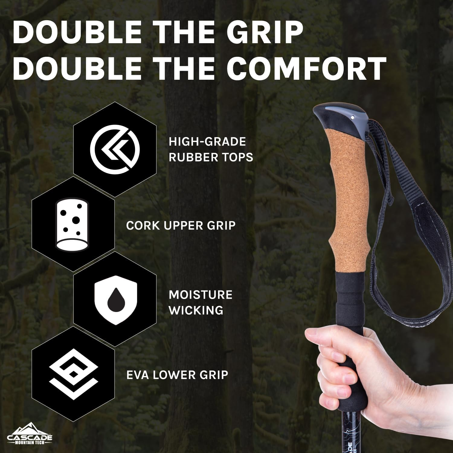 Cascade Mountain Tech Trekking Poles - Carbon Fiber Walking or Hiking Sticks with Quick Adjustable Locks image number 3
