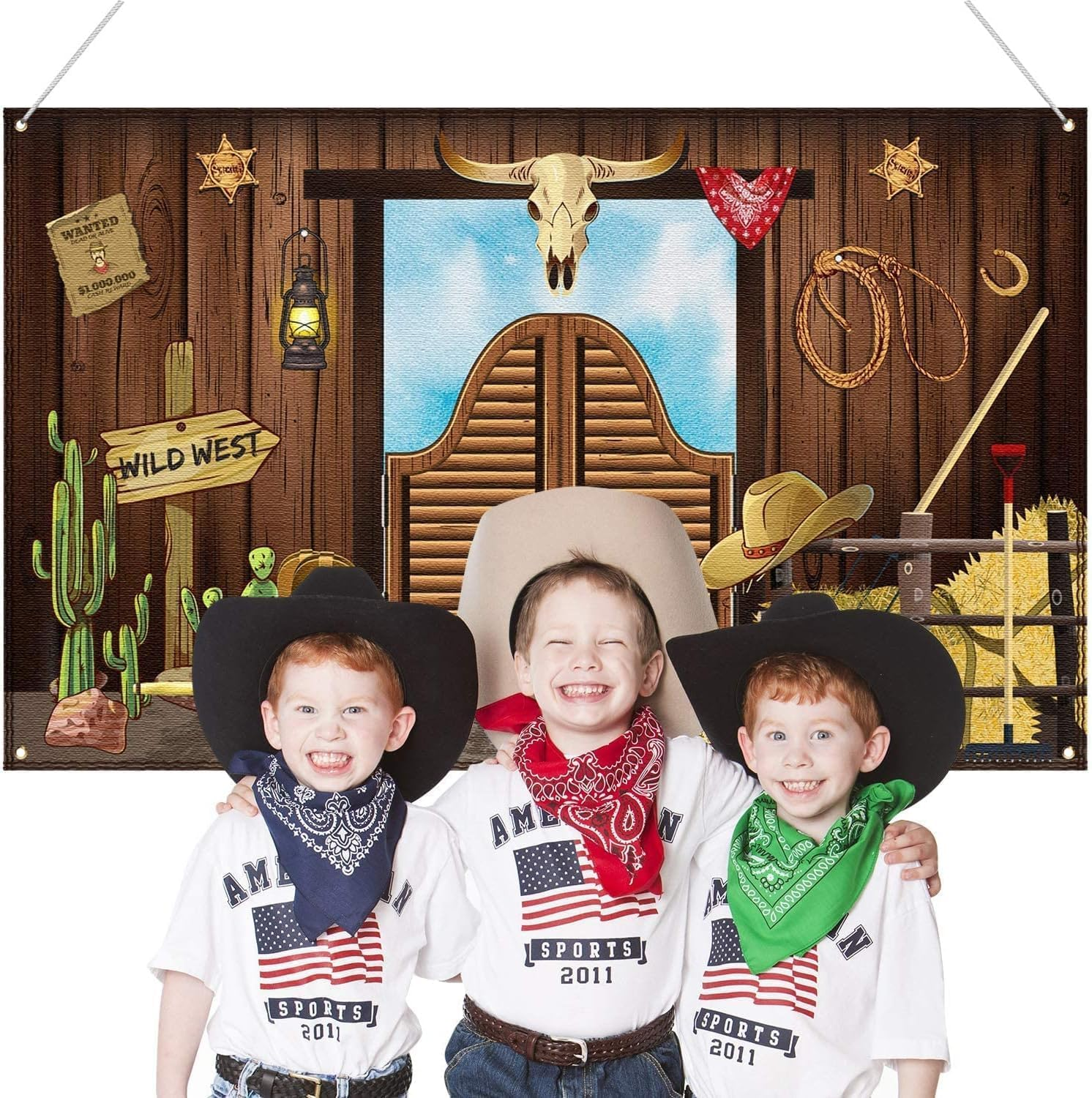 Western Party Supplies, Large Fabric Saloon Yeehaw Western Scene Setters for Western Themed, Wooden House Barn Banner Cowboy Decoration Photo Booth Backdrop Background image number 5