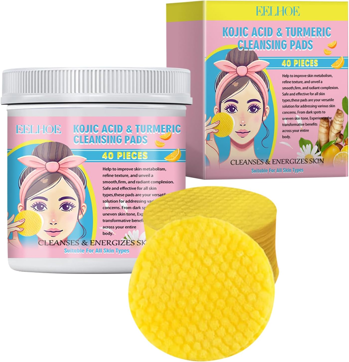 Balance Skin Oil and Water with Turmeric Cleansing Pads （40 Pads a Pack）- Brighten and Nourish Your Skin with Natural Ingredients image number 1