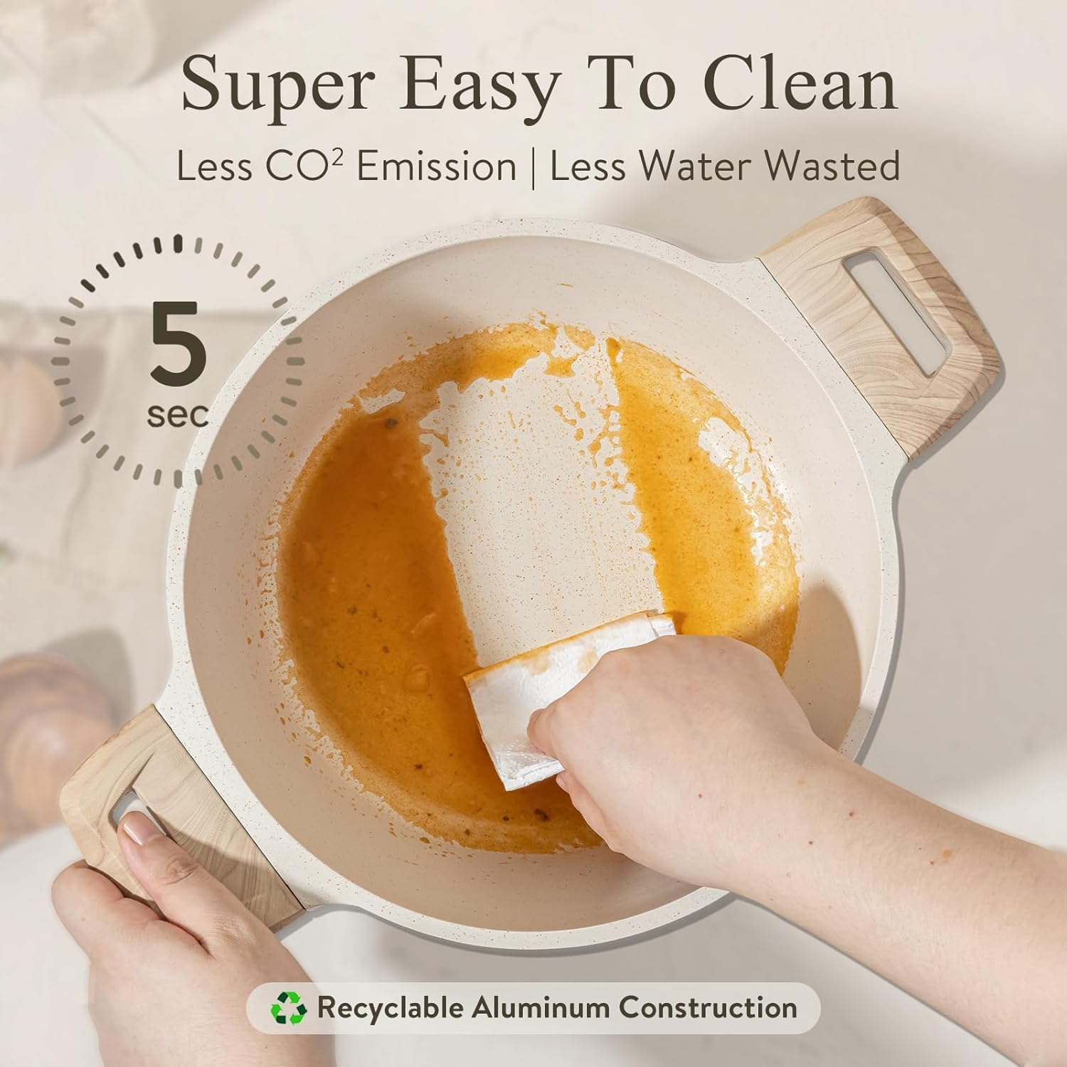 13 Piece Pots and Pans Set - Safe Nonstick Cookware Detachable Handle, Kitchen Cookware with Removable RV Cookware Set, PFOA Free (White) image number 6